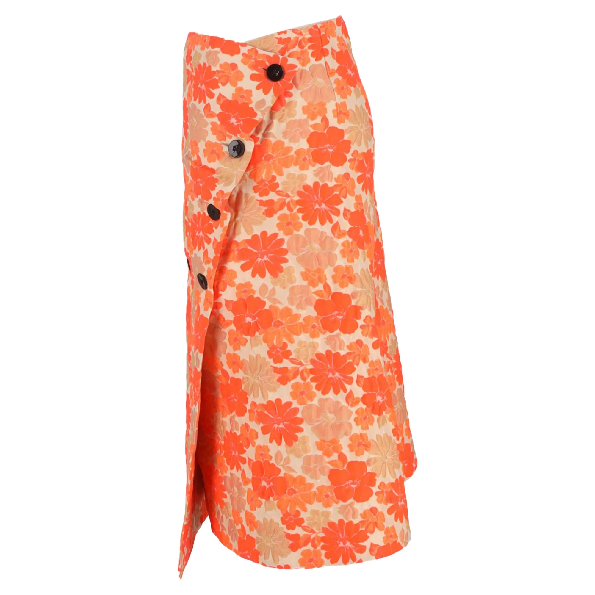 Jil Sander Jupe Midi Enveloppante en Polyester Orange à Motifs Floraux Jacquard