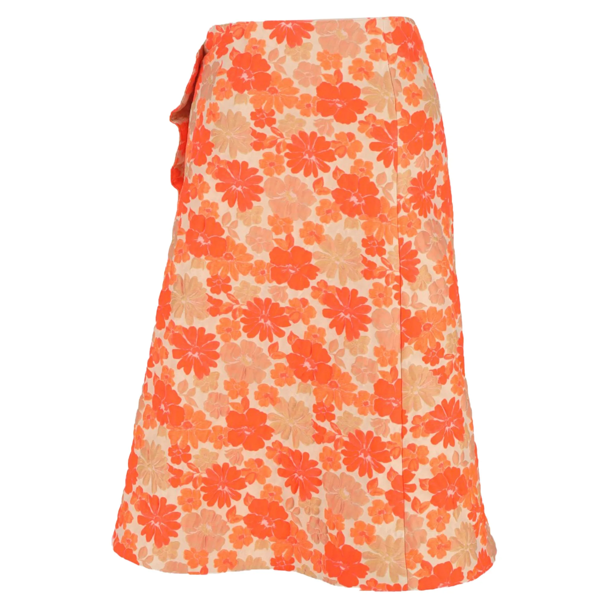 Jil Sander Jupe Midi Enveloppante en Polyester Orange à Motifs Floraux Jacquard