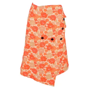 Jil Sander Jupe Midi Enveloppante en Polyester Orange à Motifs Floraux Jacquard
