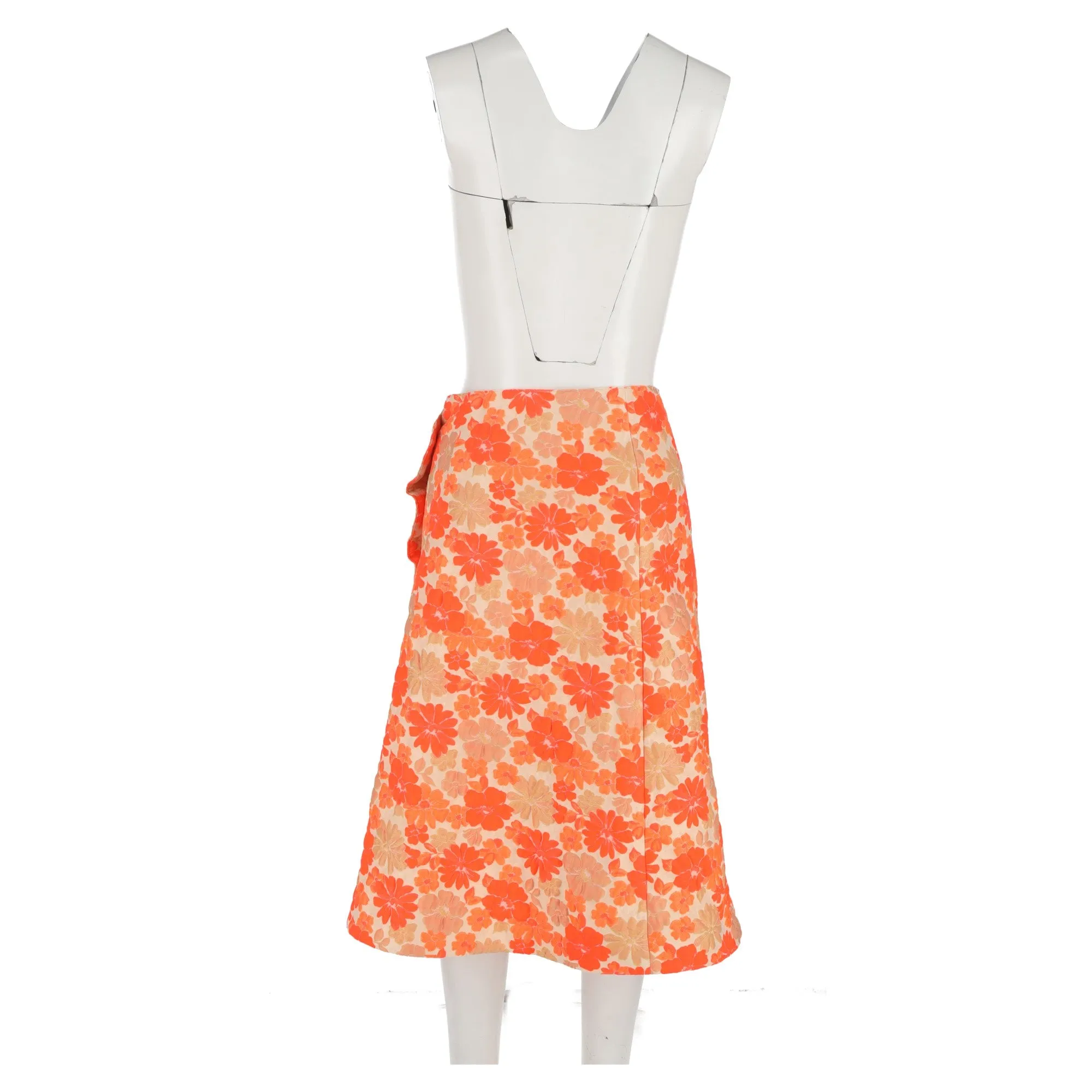 Jil Sander Jupe Midi Enveloppante en Polyester Orange à Motifs Floraux Jacquard