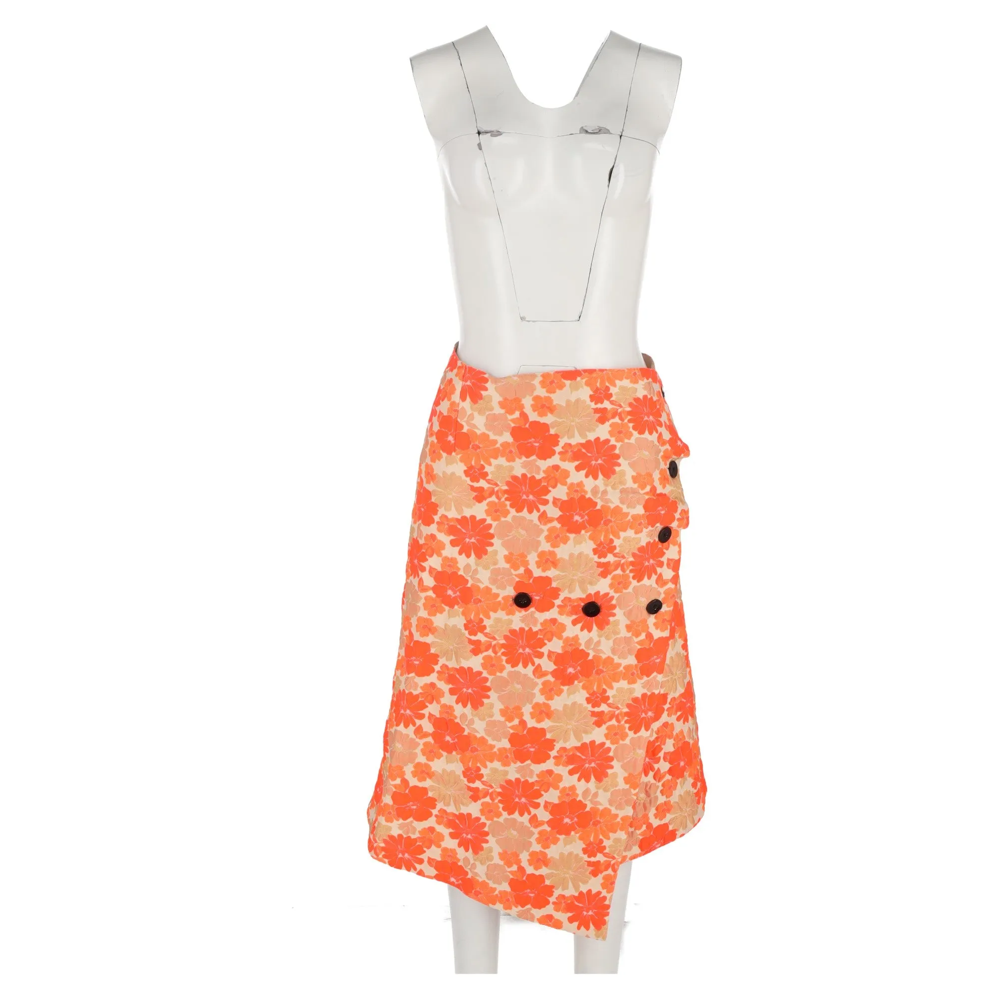 Jil Sander Jupe Midi Enveloppante en Polyester Orange à Motifs Floraux Jacquard