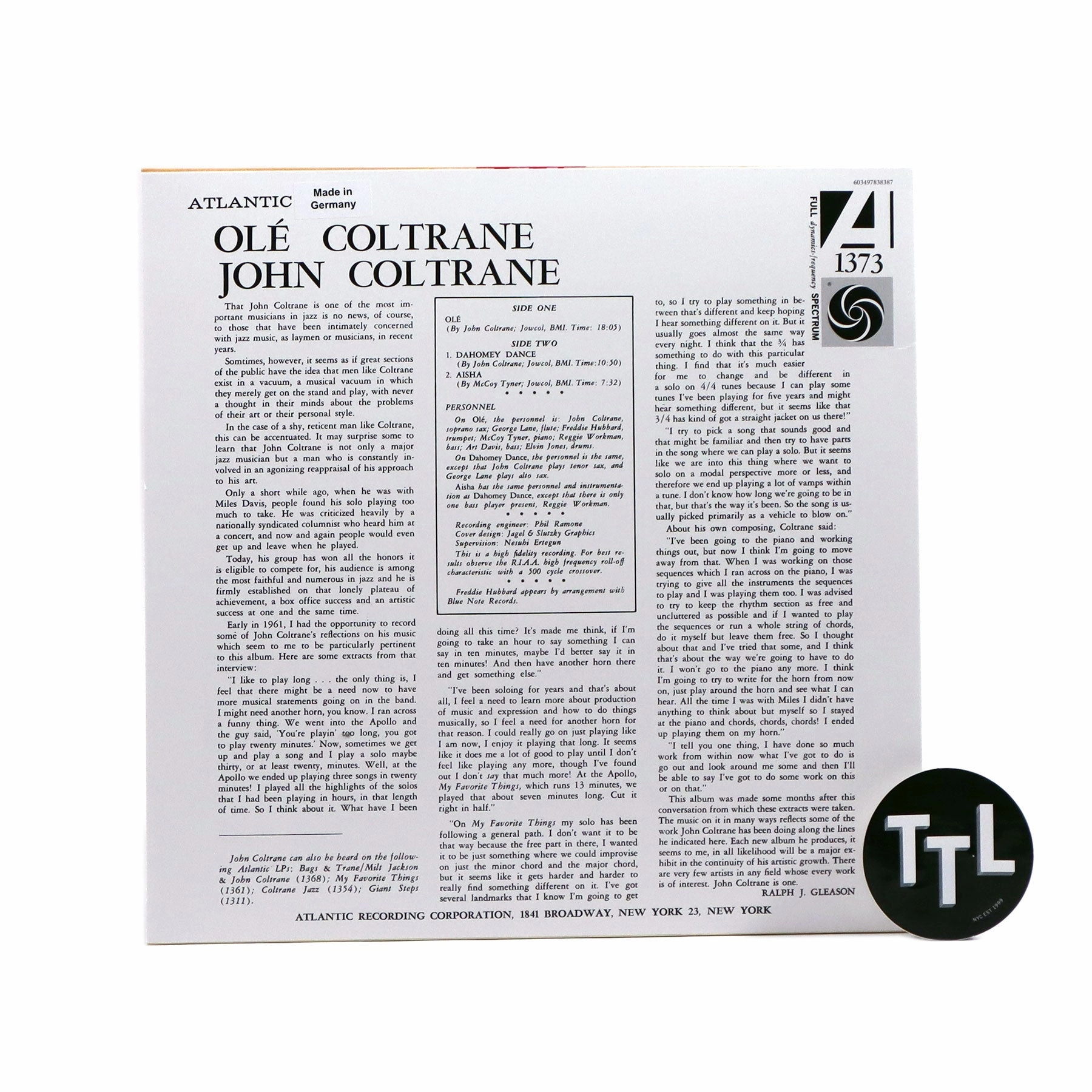 John Coltrane: Ole Coltrane (Atlantic 75, Clear Colored Vinyl, Mono) Vinyl LP