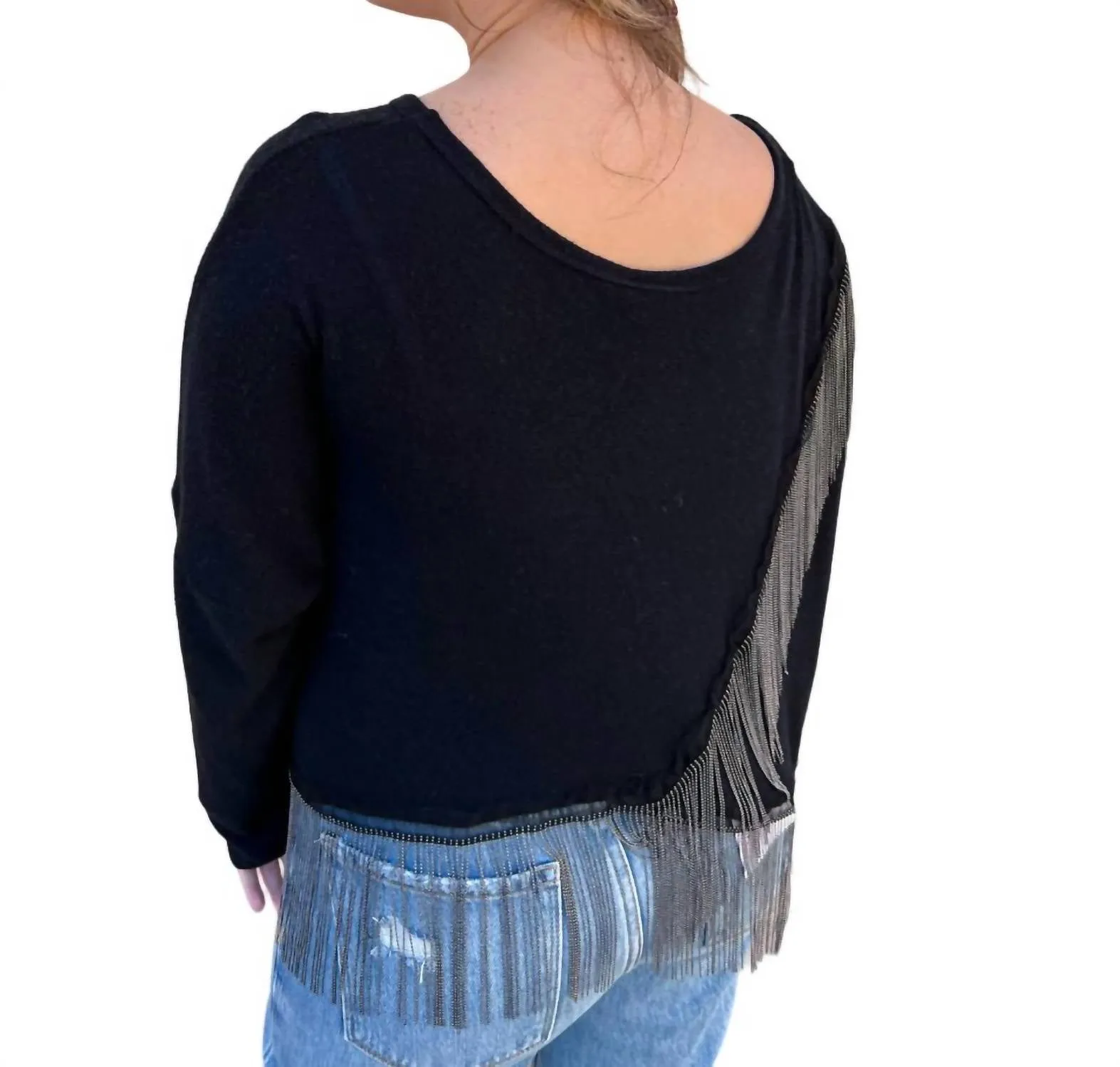Pull Juniper à ourlet frangé métallique en noir