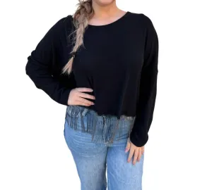 Pull Juniper à ourlet frangé métallique en noir