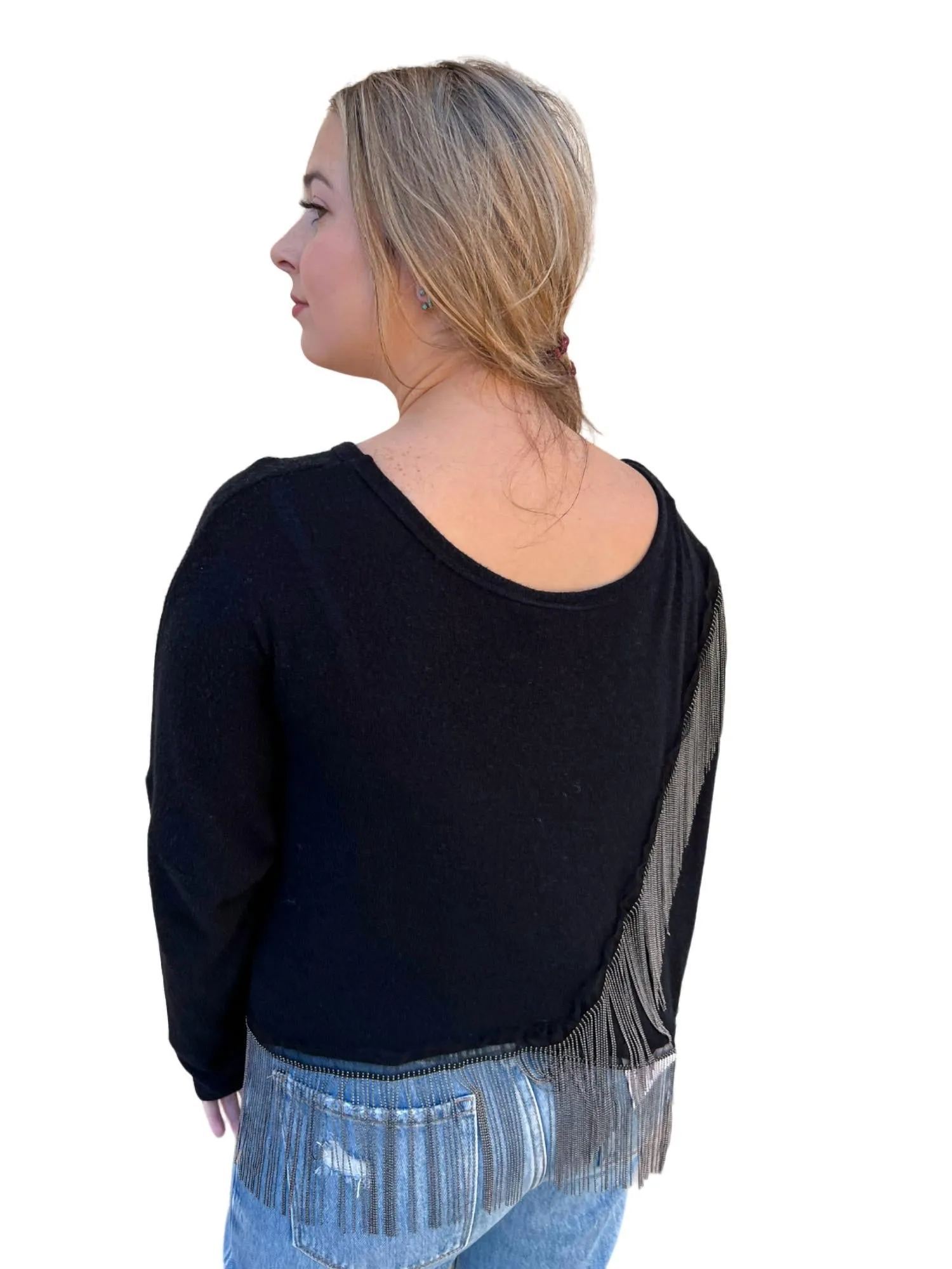 Pull Juniper à ourlet frangé métallique en noir