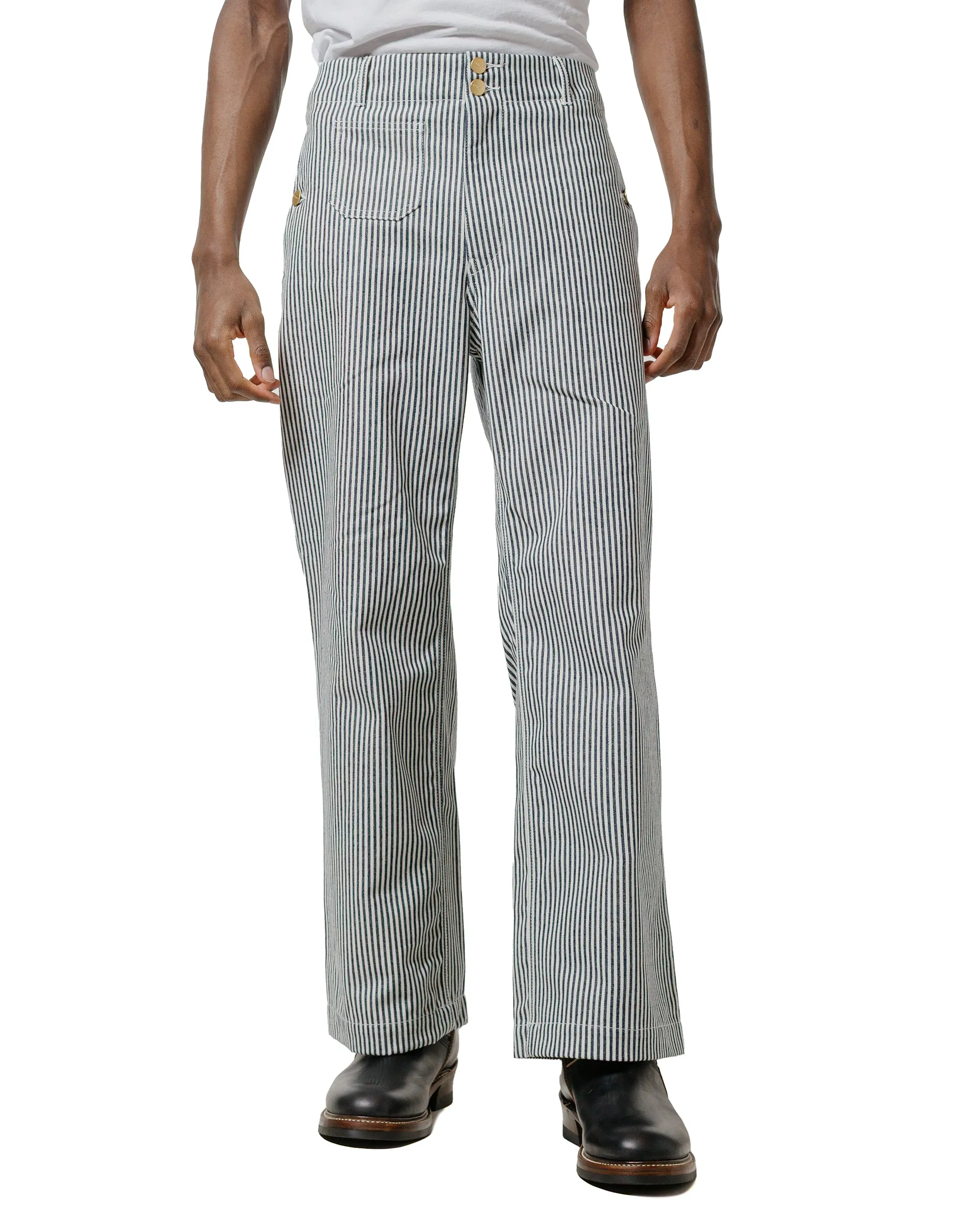 Junya Watanabe Man Carhartt W.I.P. Striped Pant Indigo/White Short - Sleeved Drawstring - Waist