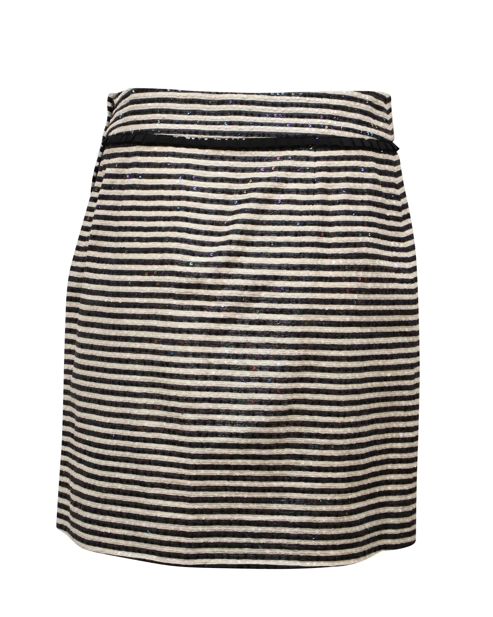 Jupe à sequins rayée Kate Spade en soie noire et blanche