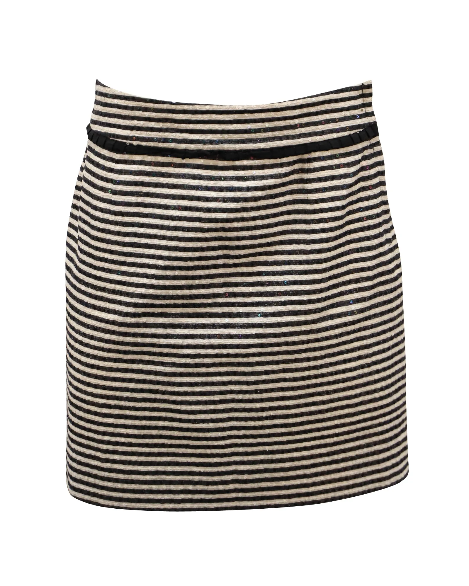 Jupe à sequins rayée Kate Spade en soie noire et blanche