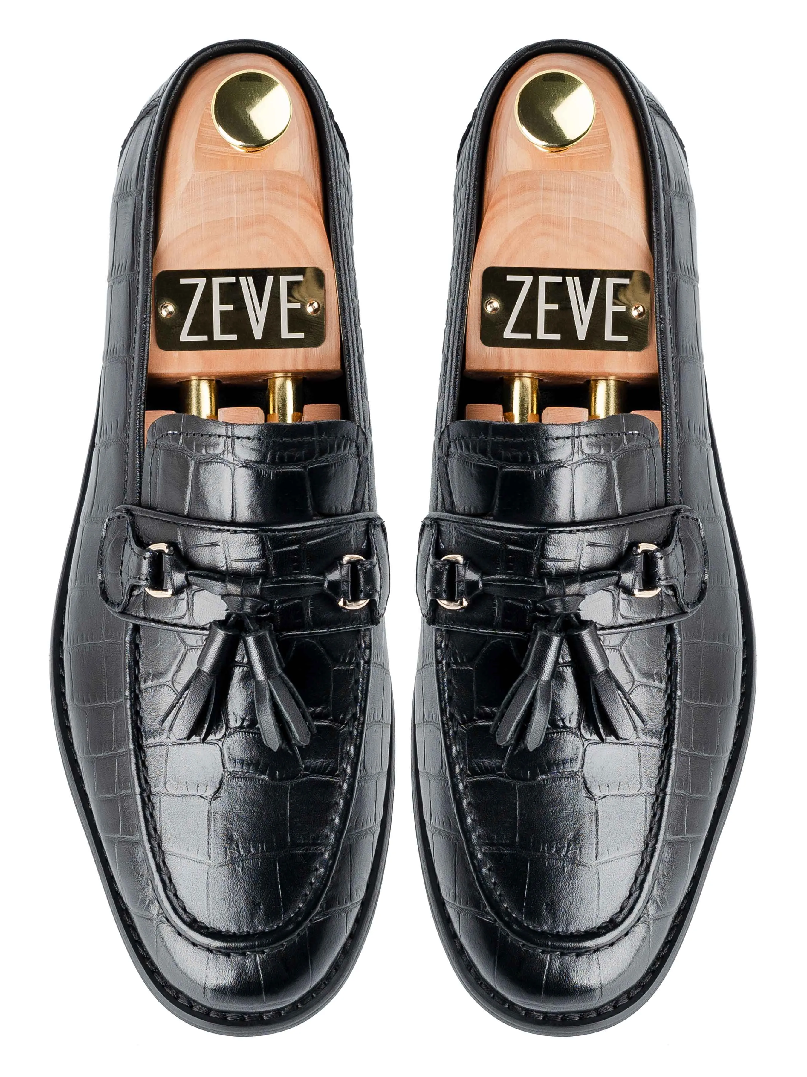 Own the Vibe Dario Tassel Loafer - Black Croco Polished Leather