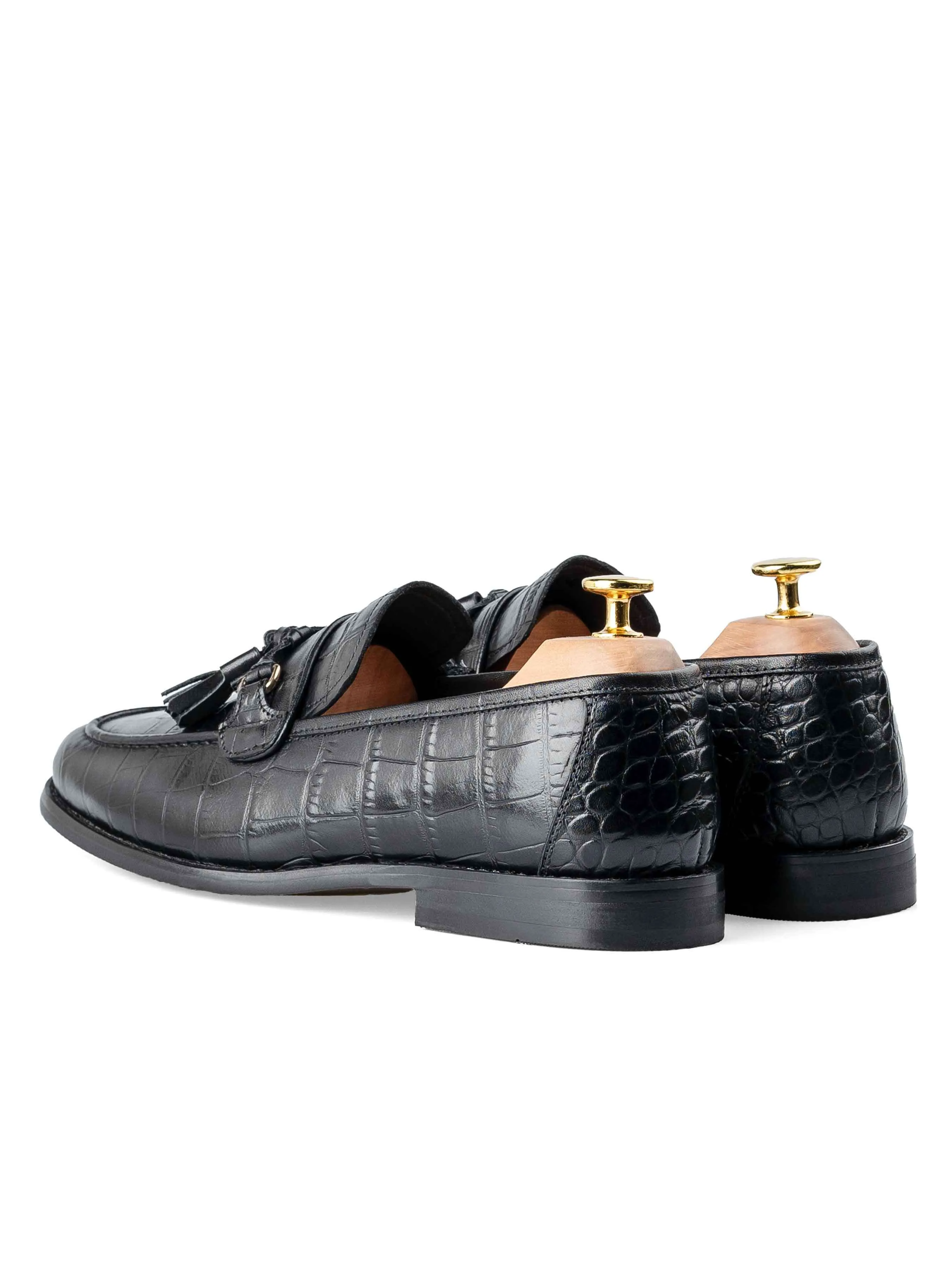 Hit Your Next Level Dario Tassel Loafer - Black Croco Polished Leather