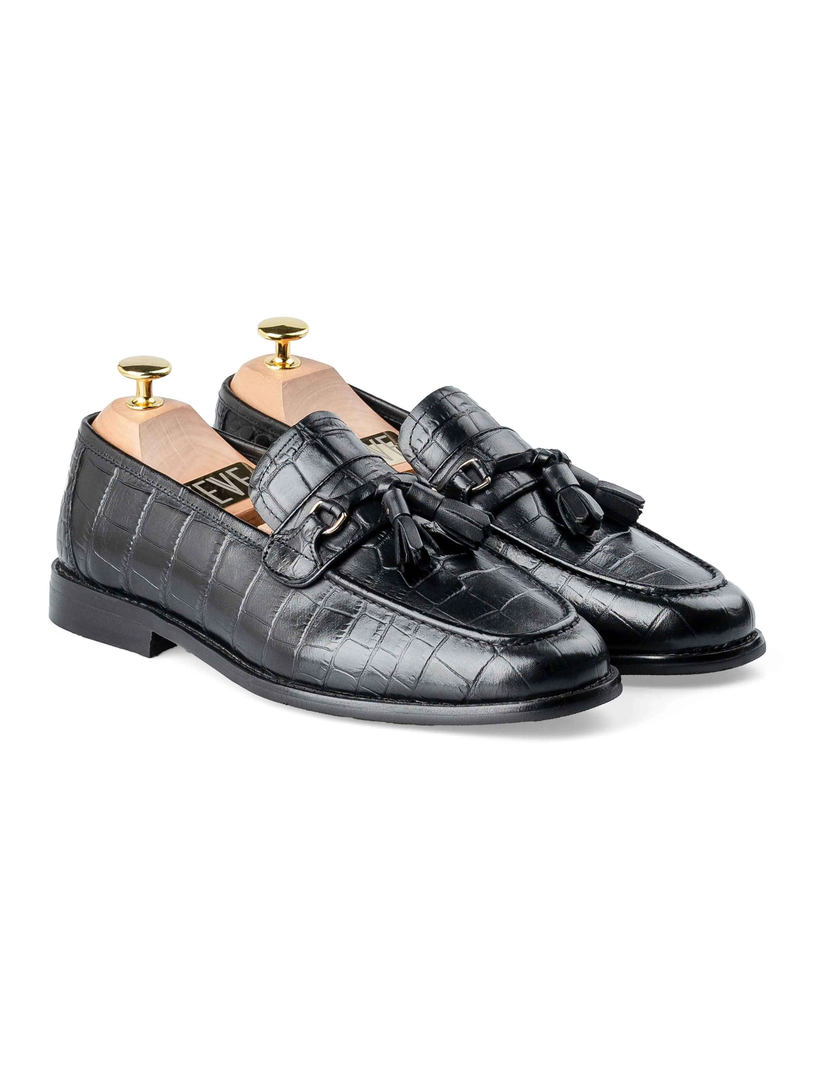 Thanksgiving Day Sale Dario Tassel Loafer - Black Croco Polished Leather