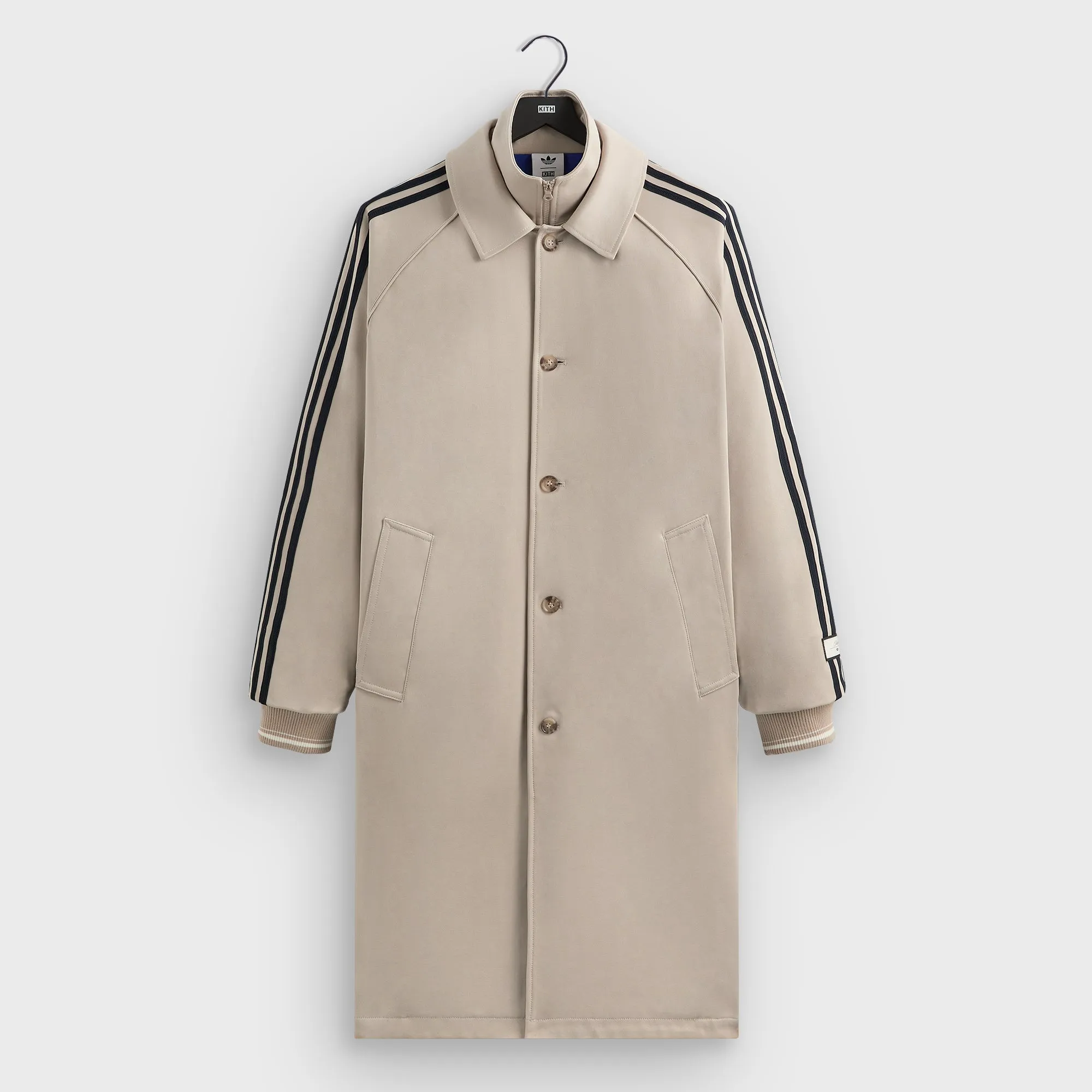 Kith For Adidas Football Hybrid Trench Coat - Beige Herringbone Finish Comfortable Neck Fitment