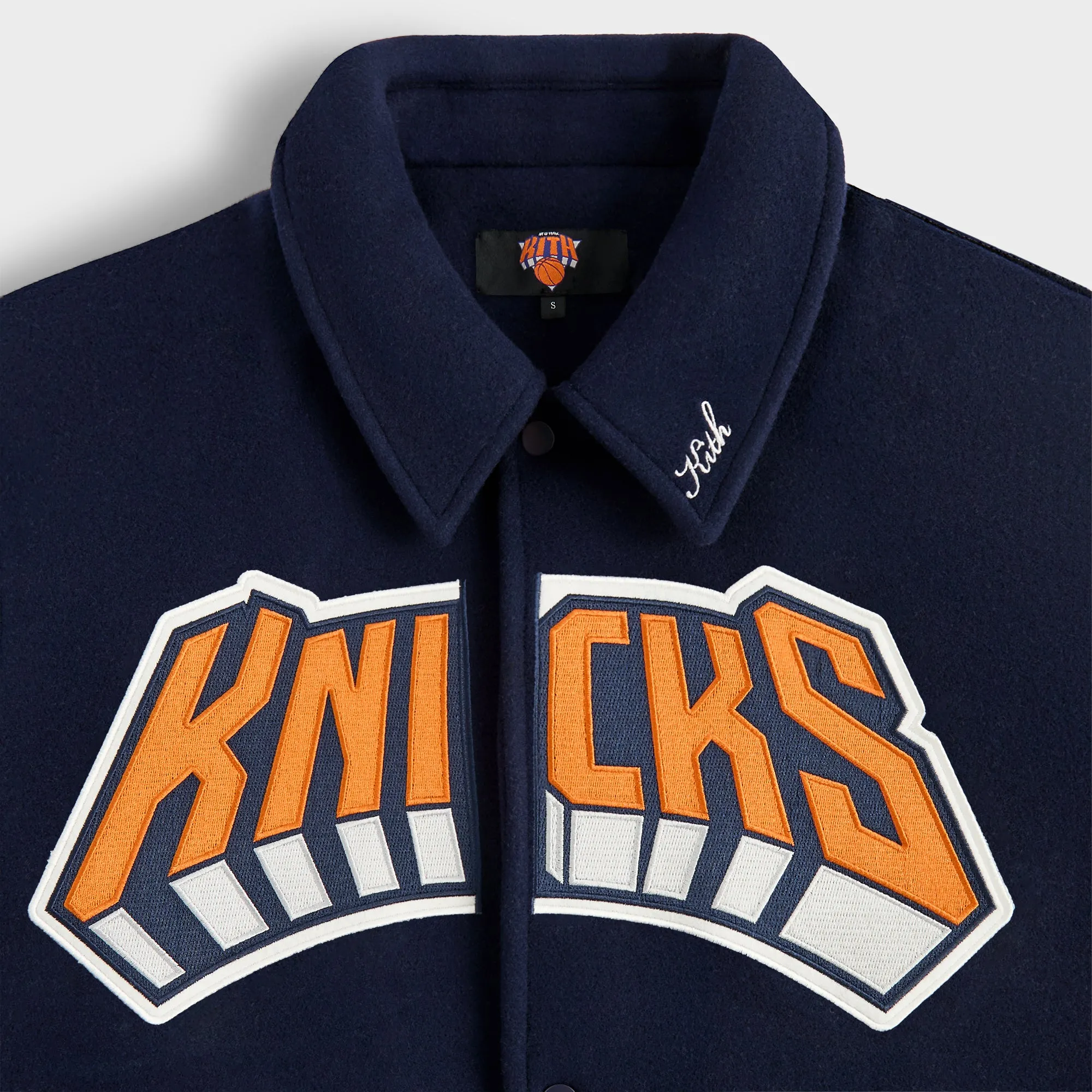 Kith For The New York Knicks Empire Wool Coaches Jacket - Nocturnal Machine Washable Fleece Pleated Details