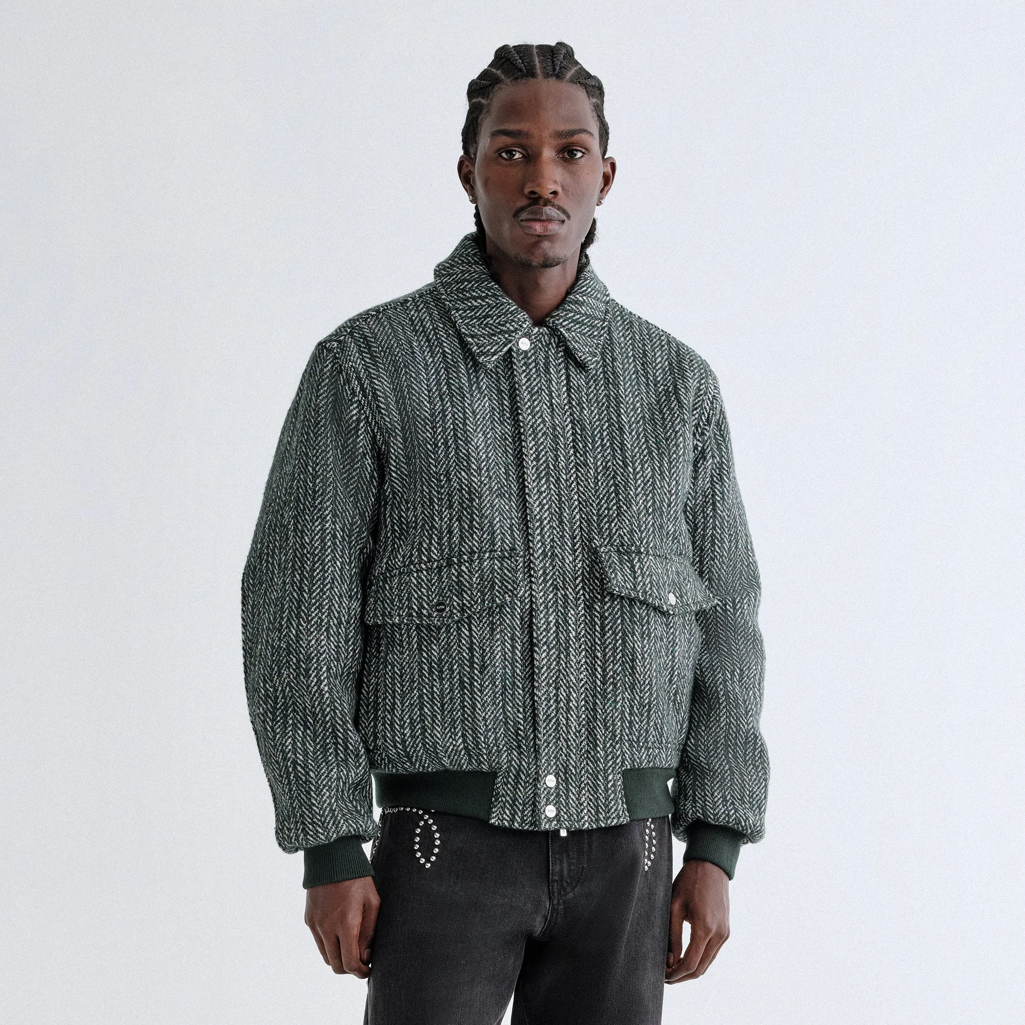 Kith Herringbone Hawthorne Flight Jacket - Stadium Workout Wearness Comfortable Silicone