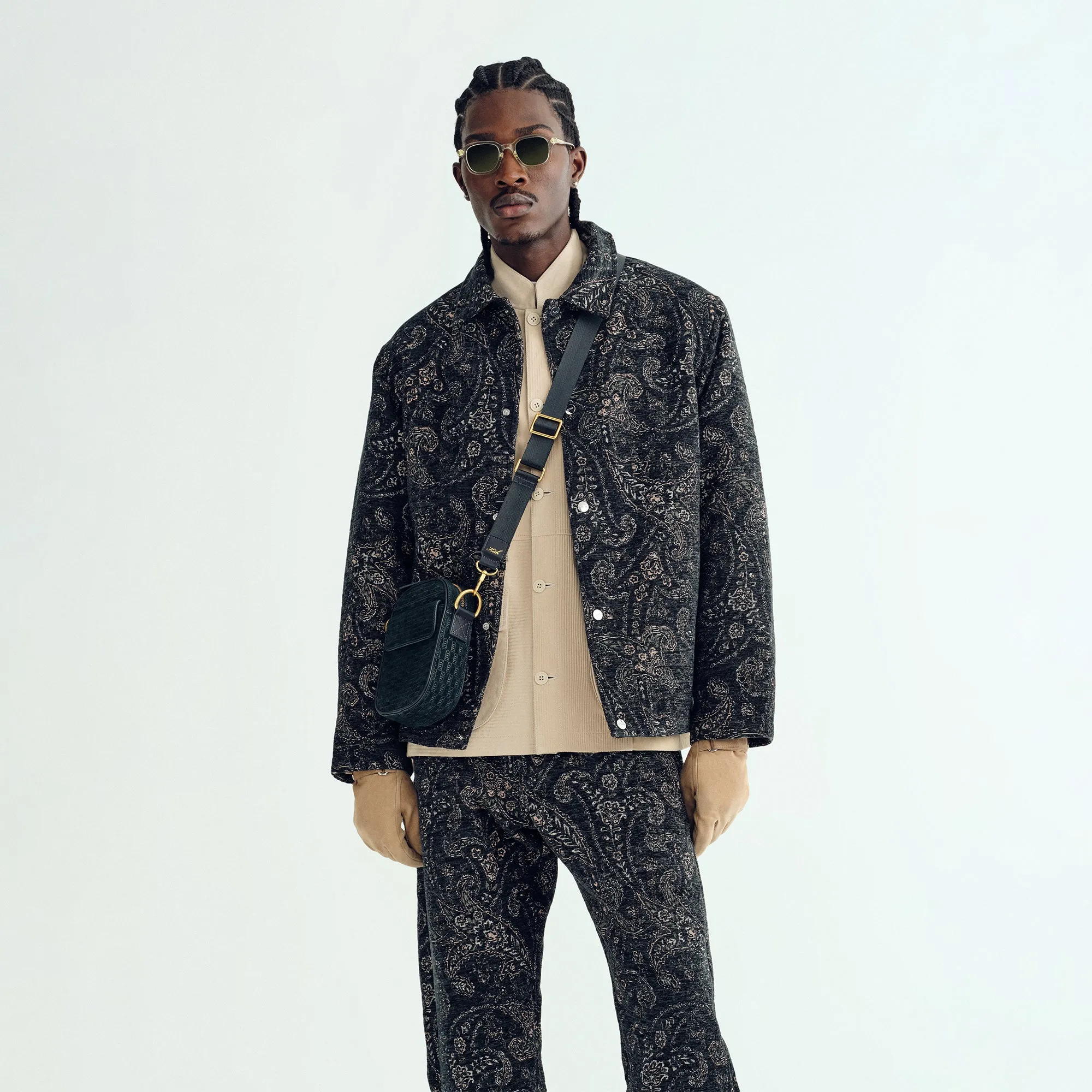 Knitted Shawl Breathable Collar Opening Kith Paisley Tapestry Irvin Coaches Jacket - Equestrian
