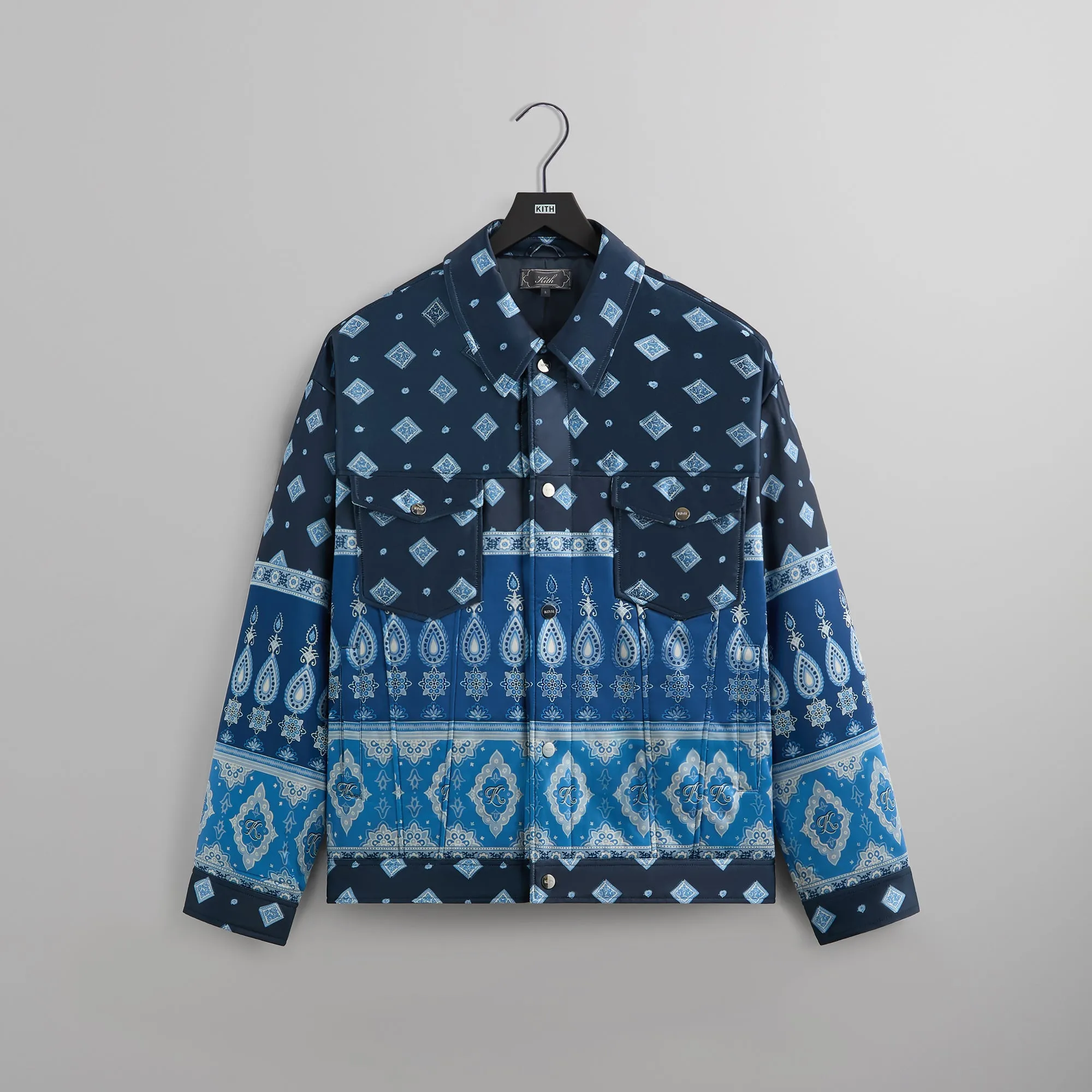 Kith Puffed Jase Satin Trucker Jacket - Nocturnal Die - Cut Design