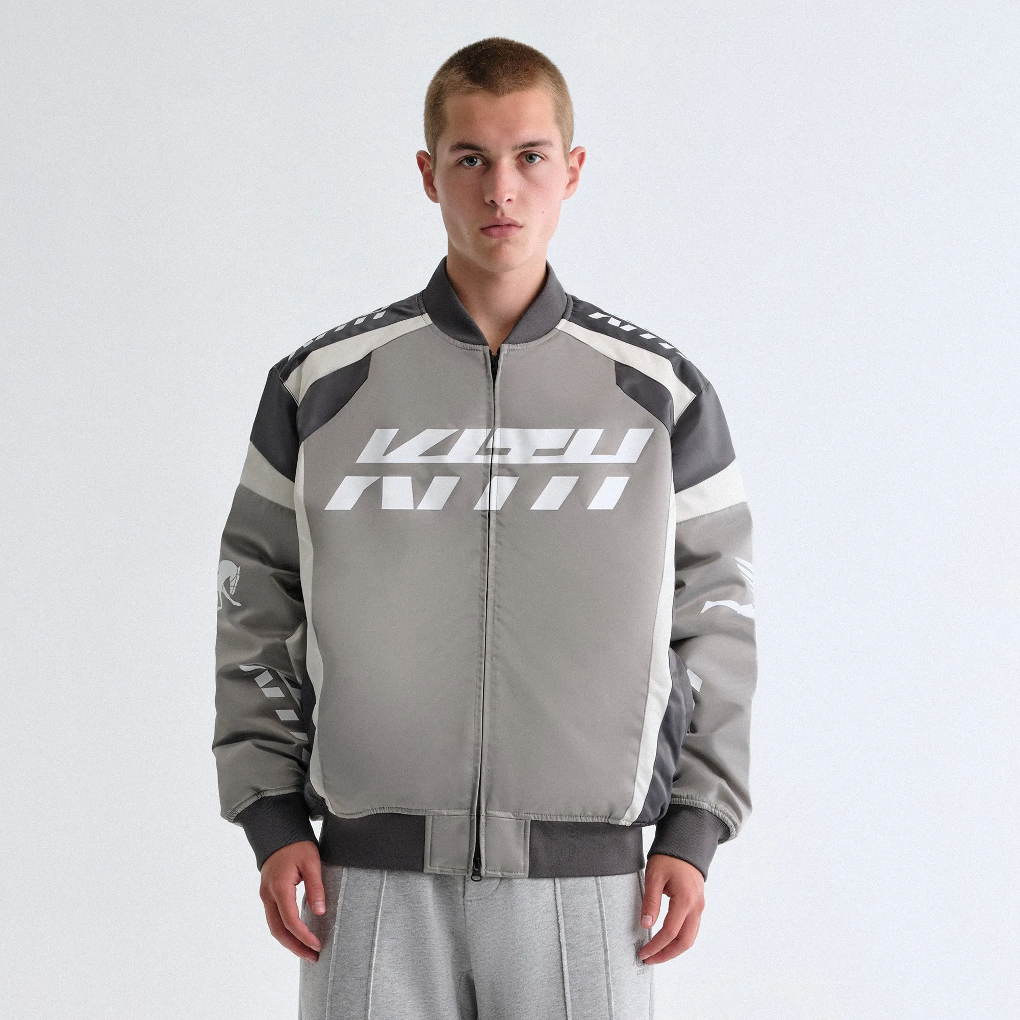 Raglan Sleeve Kith Racing Nylon Bomber Jacket - Steel