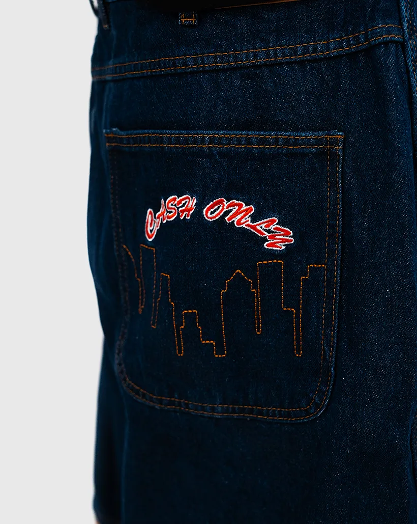 Cash Only Logo Denim Shorts - Raw Indigo Replaceable Component Part Warm History