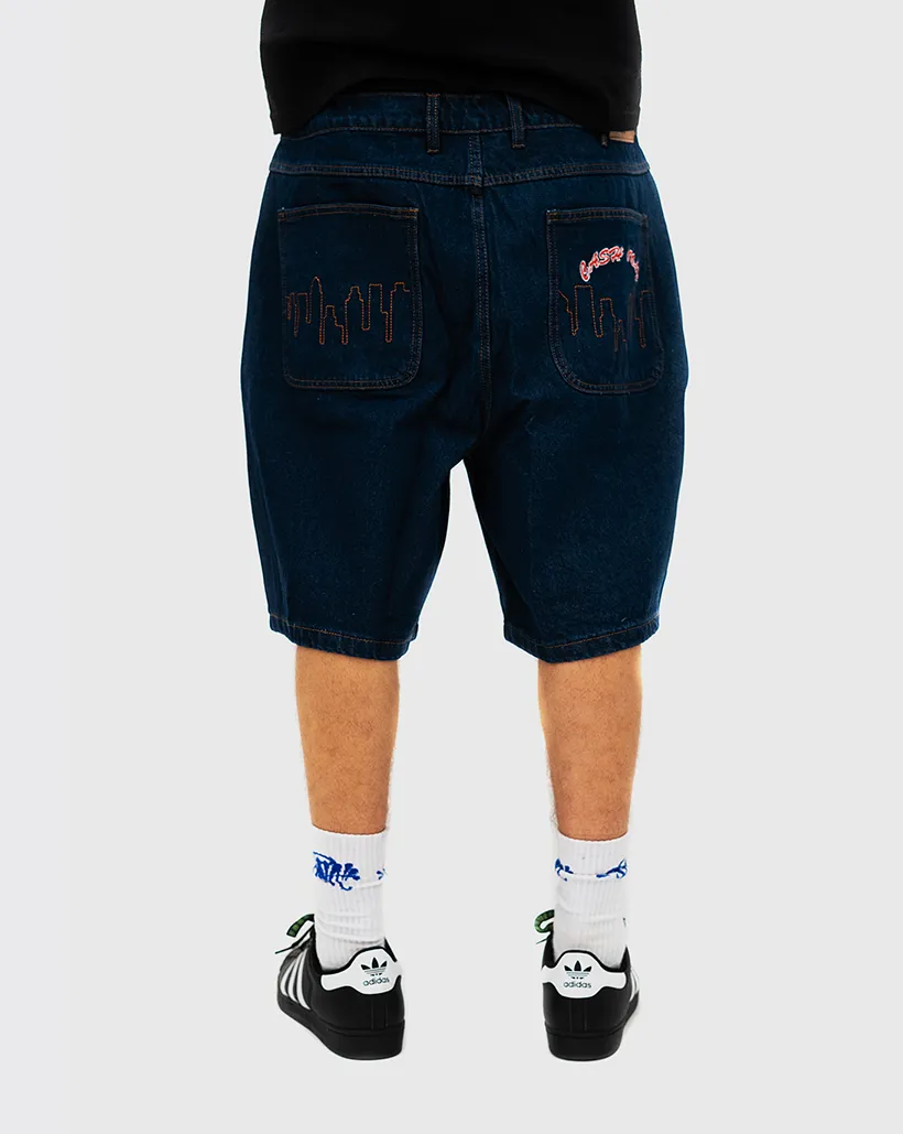 Cash Only Logo Denim Shorts - Raw Indigo Breathable Construction