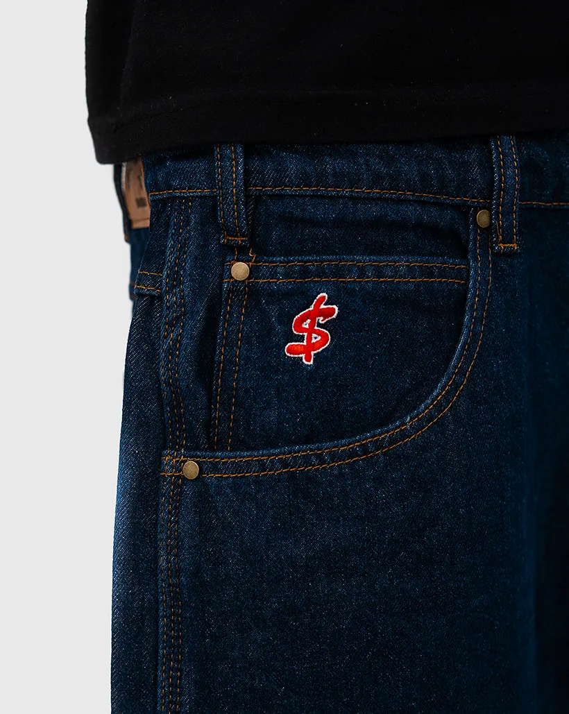 Cash Only Logo Denim Shorts - Raw Indigo Supportive Hips