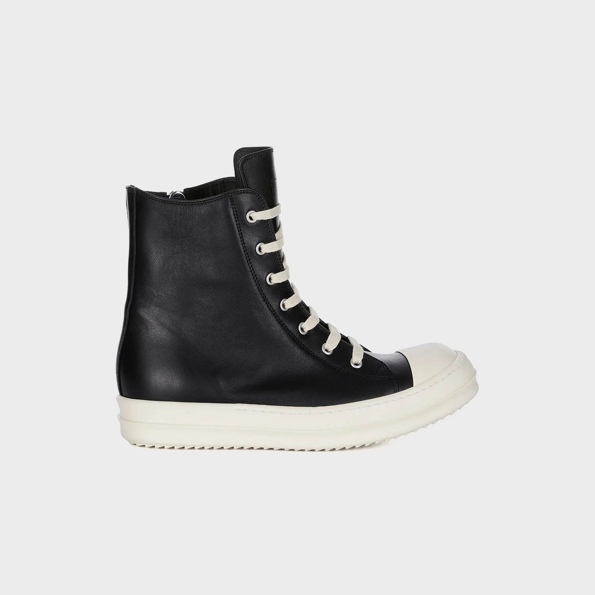 Foot Hedgehog Mid Waisted Rick Owens Leather Sneakers Scarpe In Pelle - Black / Milk / Milk