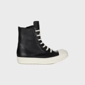 Foot Hedgehog Mid Waisted Rick Owens Leather Sneakers Scarpe In Pelle - Black / Milk / Milk