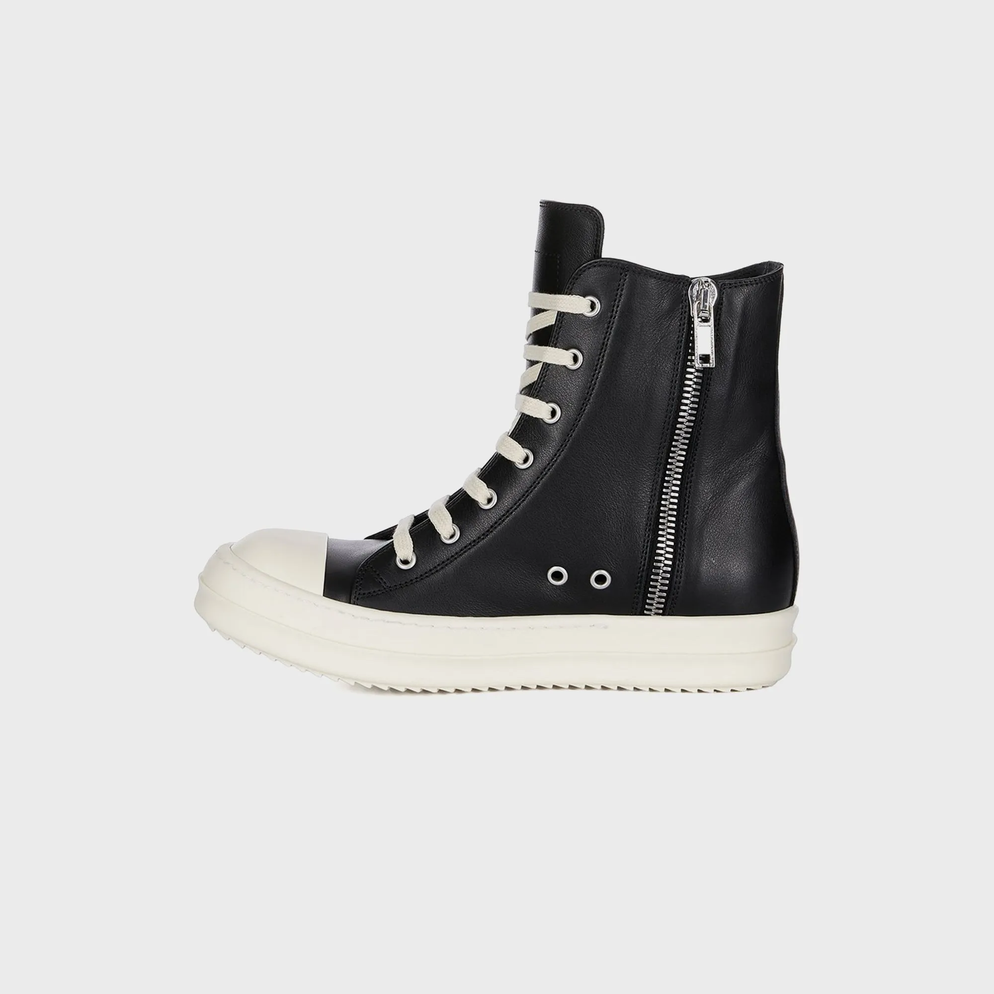 Comfortable Camel Rick Owens Leather Sneakers Scarpe In Pelle - Black / Milk / Milk