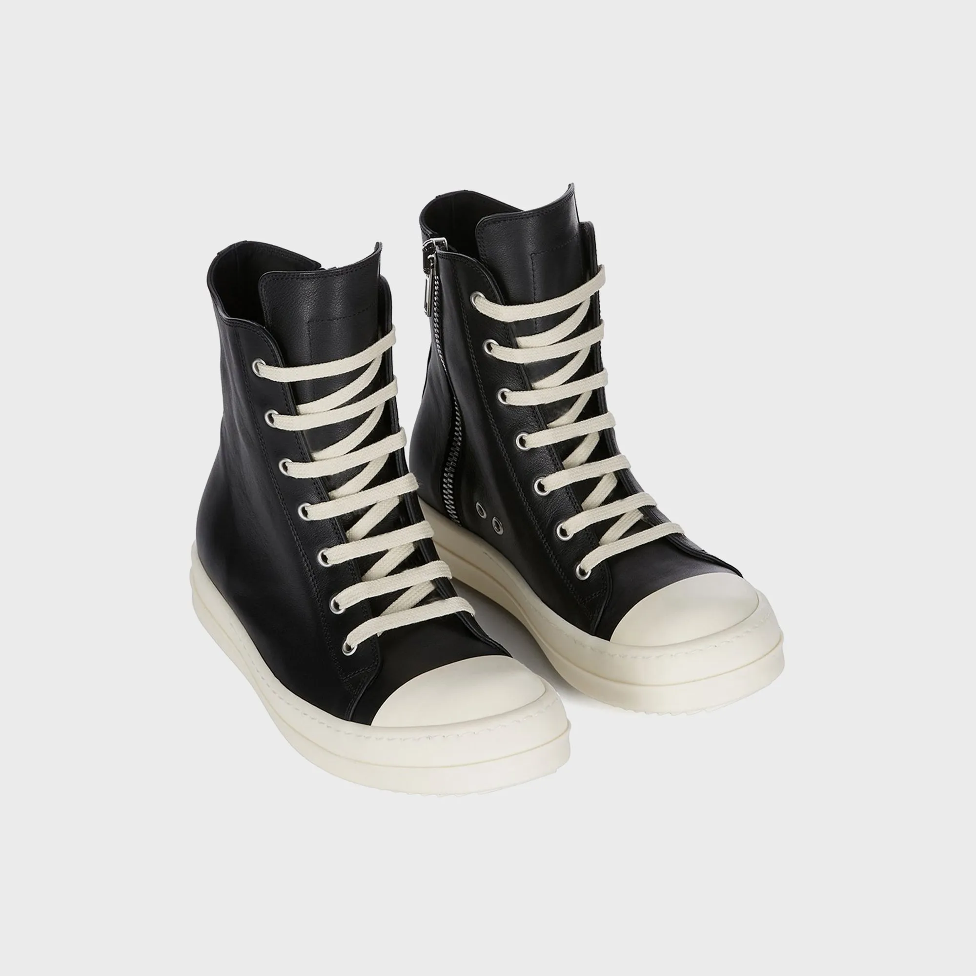 Comfortable Hike Comfortable PVC-L Rick Owens Leather Sneakers Scarpe In Pelle - Black / Milk / Milk