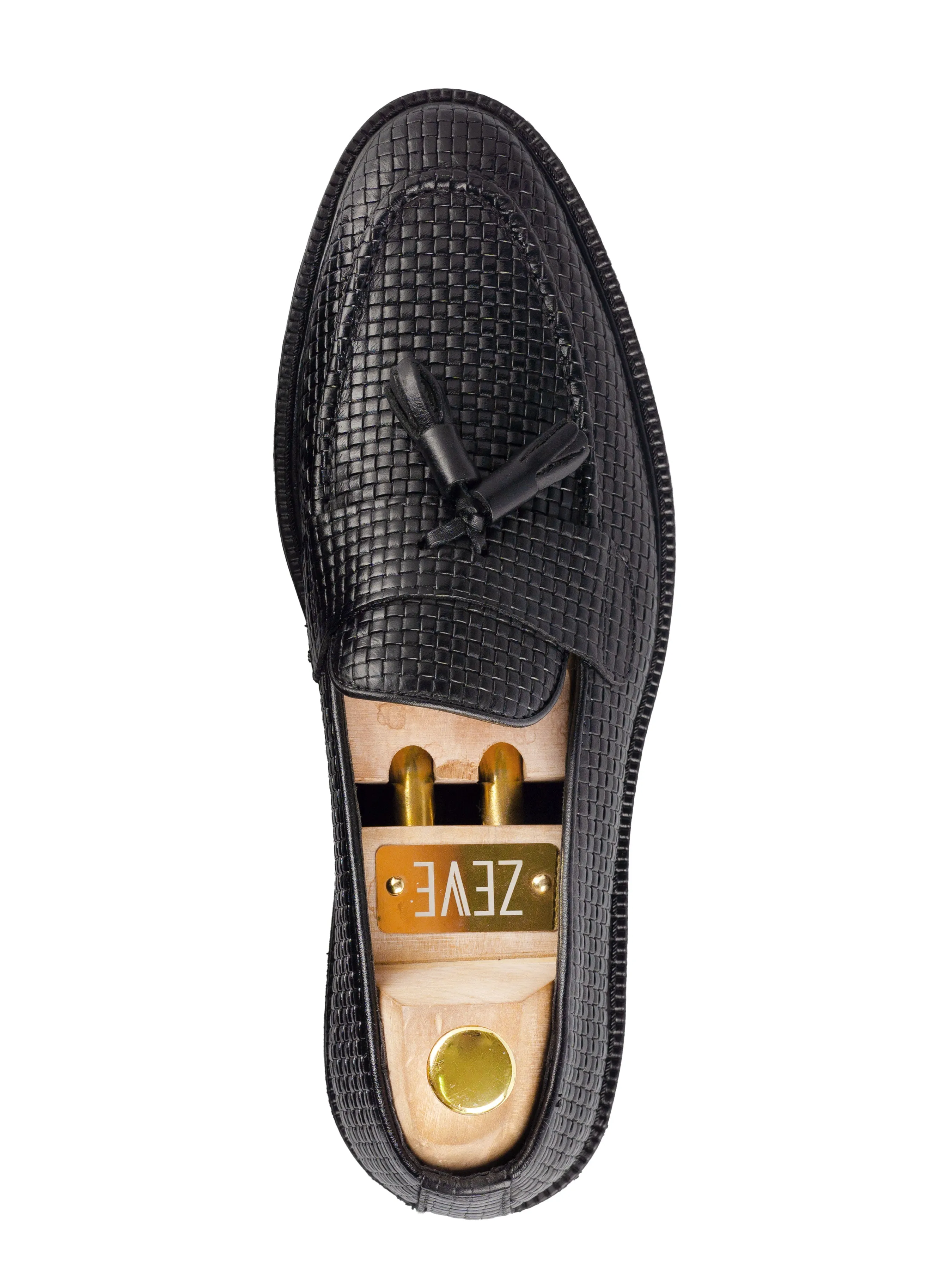 Strappy Sandal Strap Rocky Tassel Loafer - Black Woven Leather (Combat Sole)