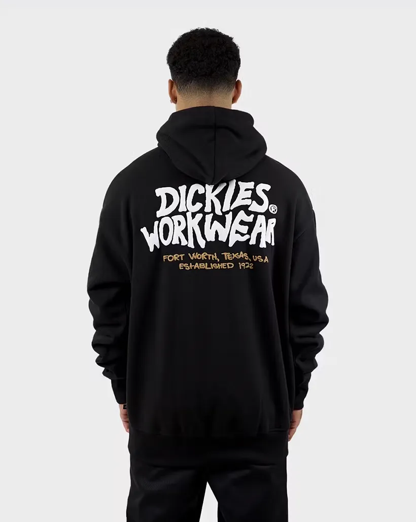 Comfortable Elastic Elastic Waist Coating Finish Dickies Work Box Fit Hoodie - Black