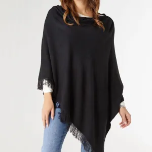 Ponchos légers à franges en noir