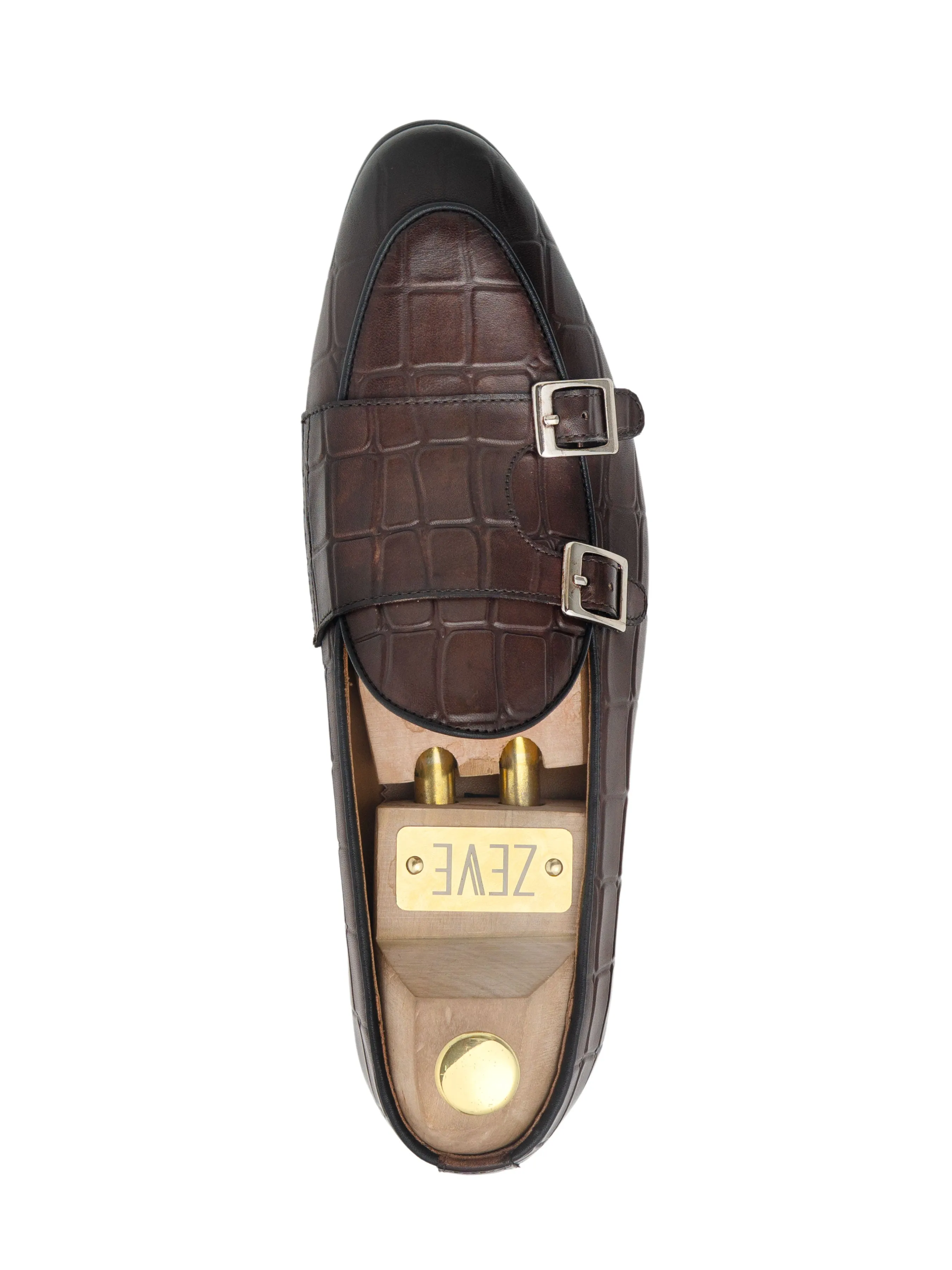 Belgian Loafer - Dark Brown Croco Double Monk Strap (Hand Painted Patina) Trusted Quality Quality-Focused