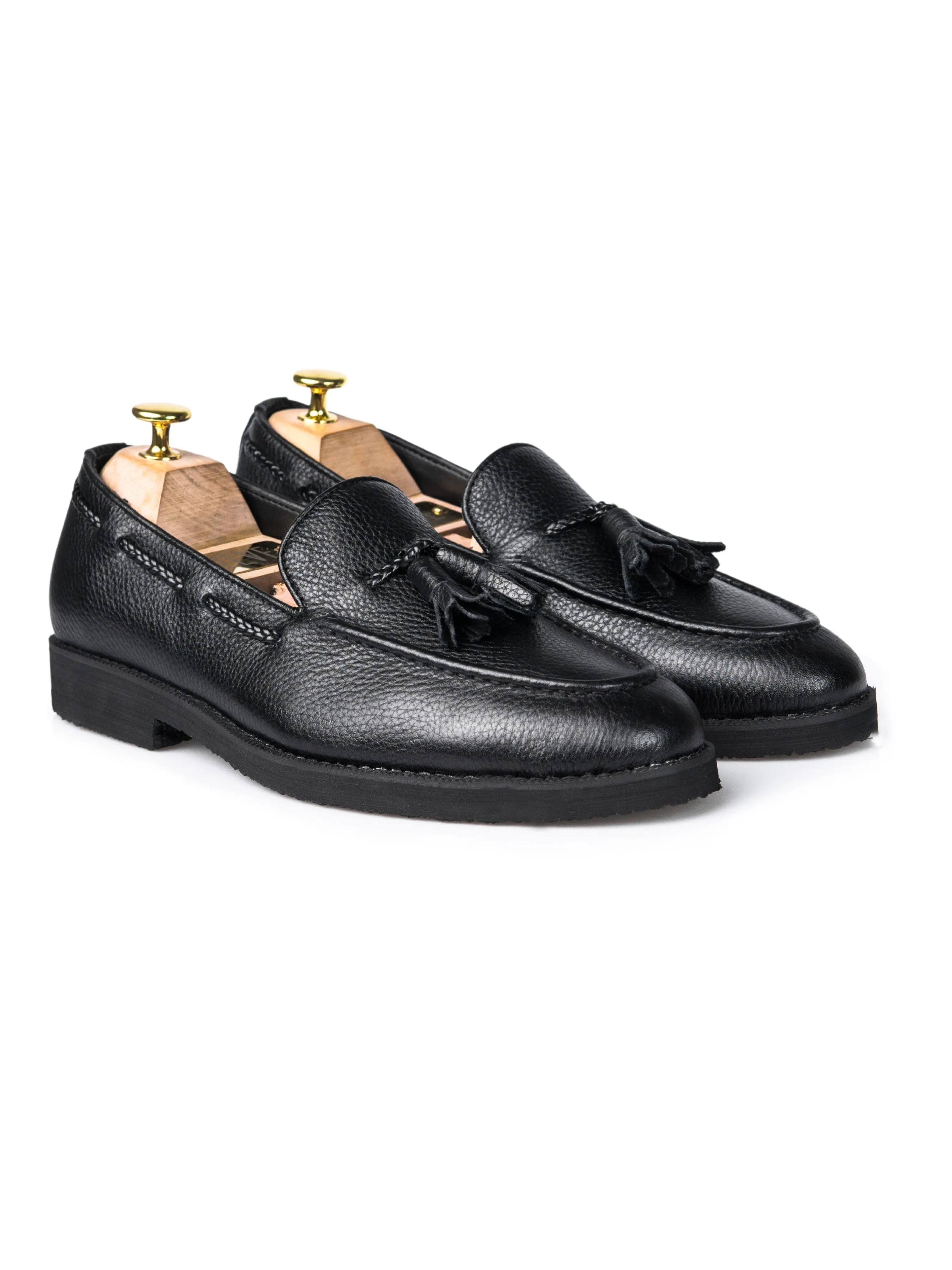 Command Attention Tassel Loafer - Black Pebble Grain Leather (Crepe Sole)