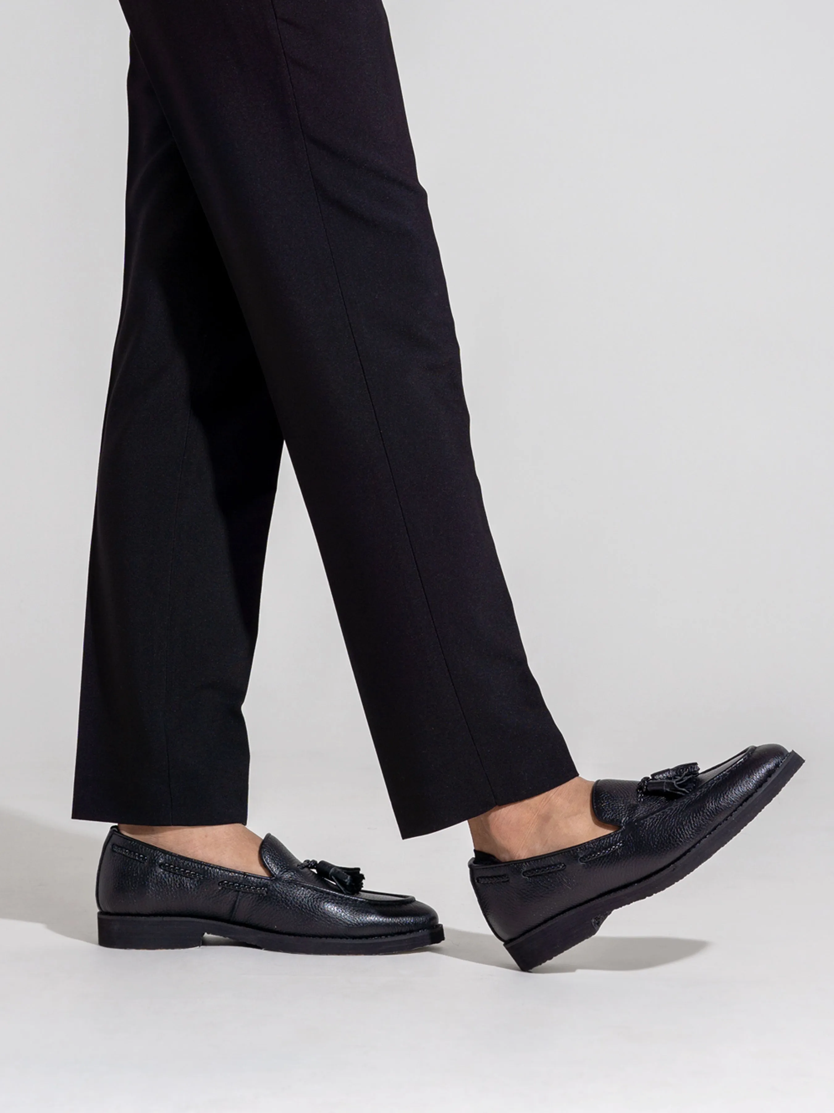 Tassel Loafer - Black Pebble Grain Leather (Crepe Sole) Clearance Sale Labor Day Sale
