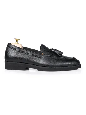 Sweetest Day Sale Tassel Loafer - Black Pebble Grain Leather (Crepe Sole)