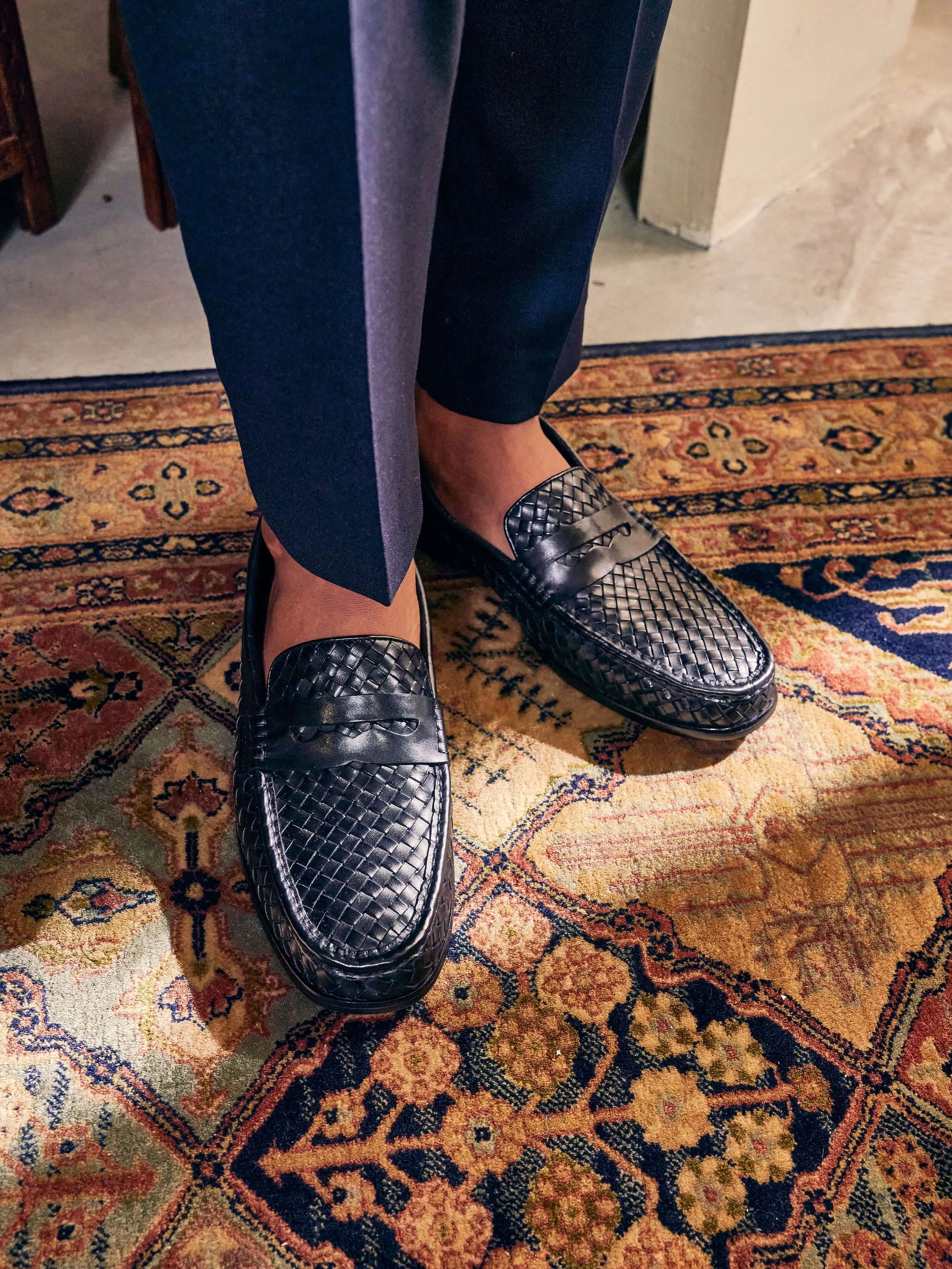 Marco Penny Loafer - Black Woven Leather Special Offer