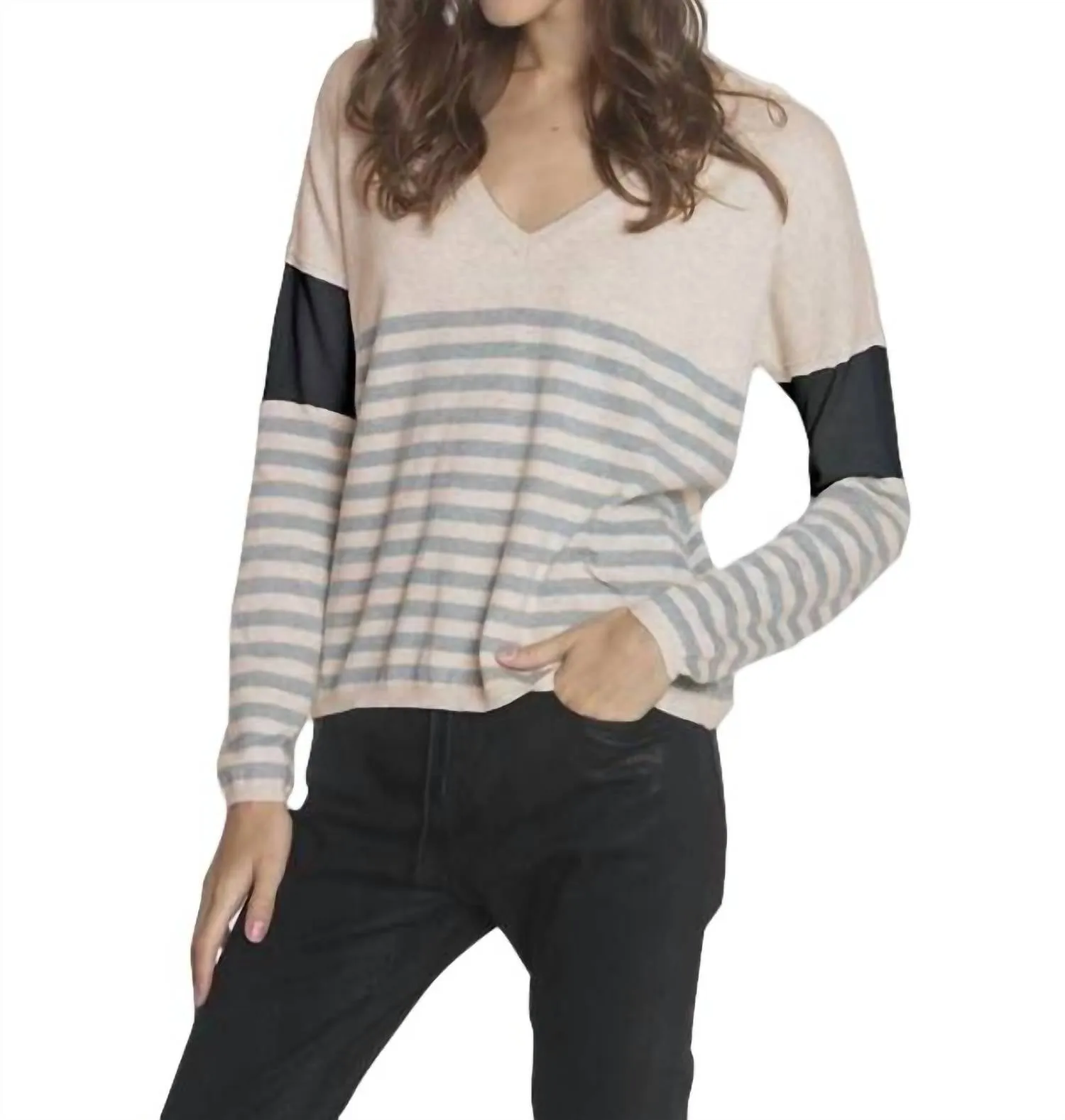 Lindsey Stripe Vee Top En Sable/brouillard