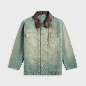 Hood With Synthetic Leather Flared Cut Auralee Organic Cotton Duck Blouson - Ash Green