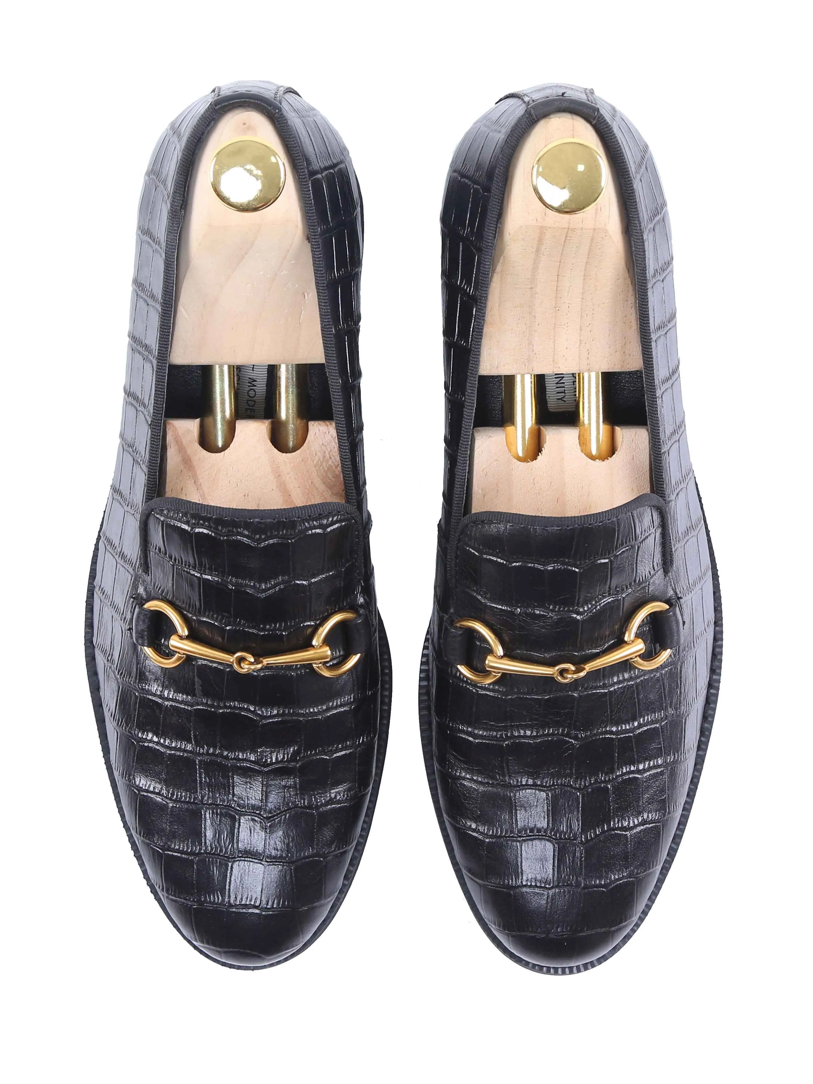 Loafer Slipper Horsebit Buckle - Black Croco Leather (Crepe Sole) Unleash Your Power Make a Statement