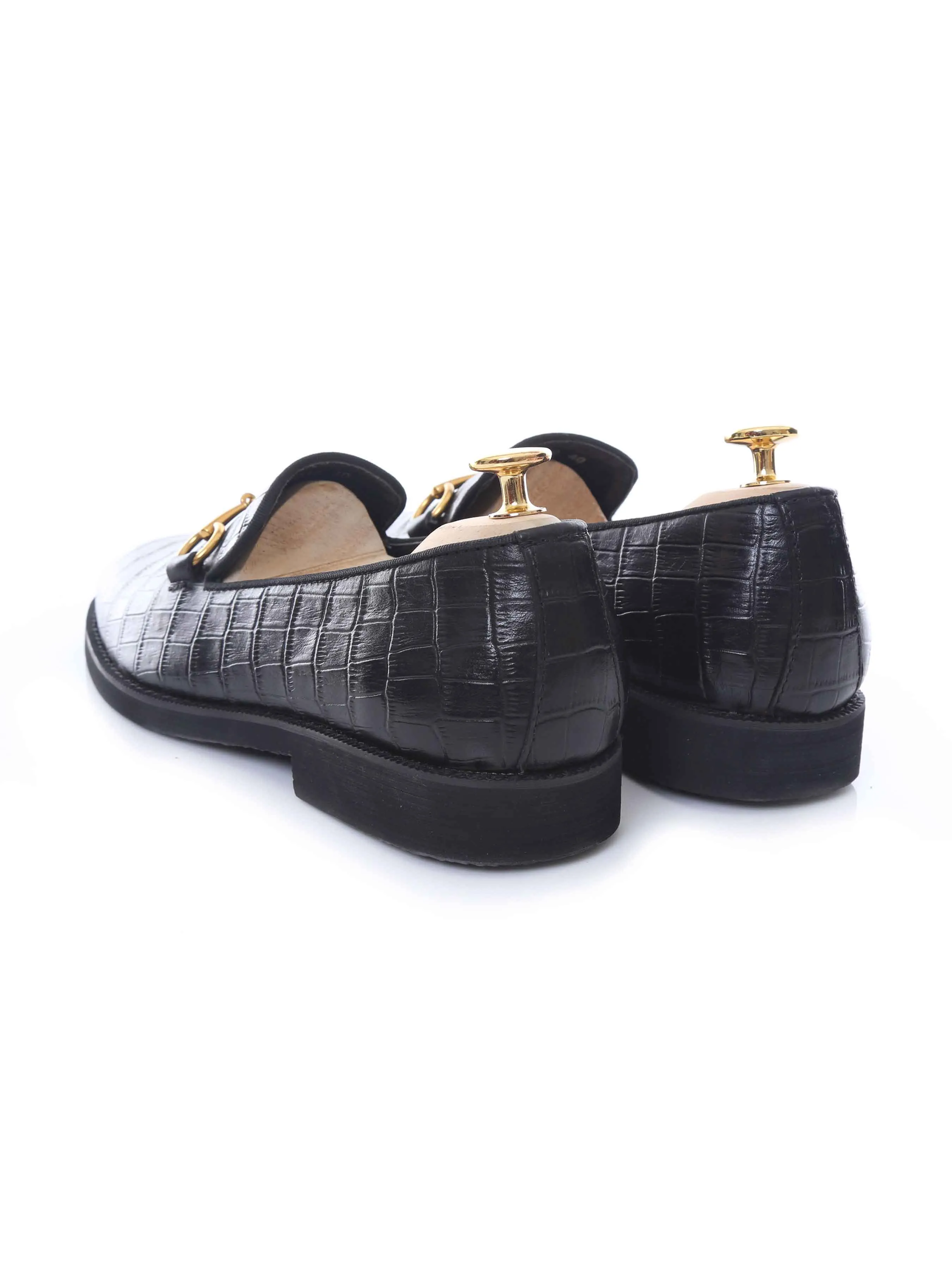 Loafer Slipper Horsebit Buckle - Black Croco Leather (Crepe Sole) Anti Virus