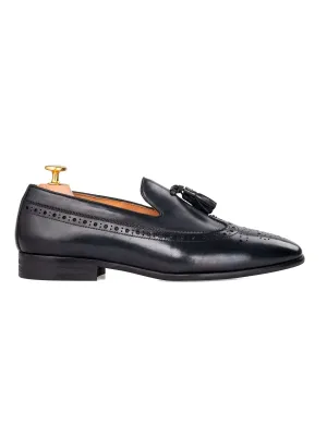 Loafer Slipper Longwing Brogue - Black Grey With Tassel (Hand Painted Patina) OdorPrevention Phylon Midsole Lightness