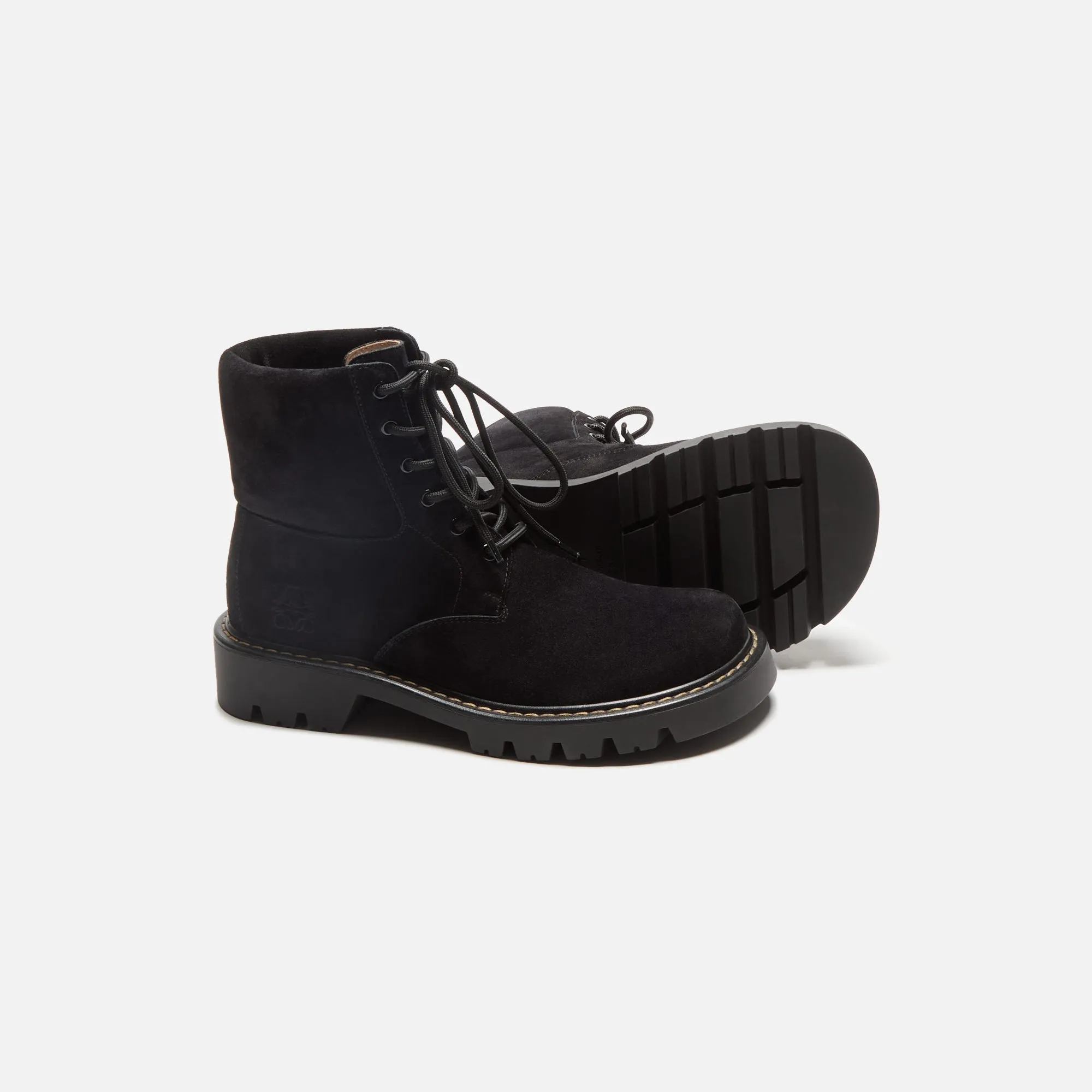 Foldable Part Design Loewe Sierra Combat Ankle Boot - Black / Medium Tabacco