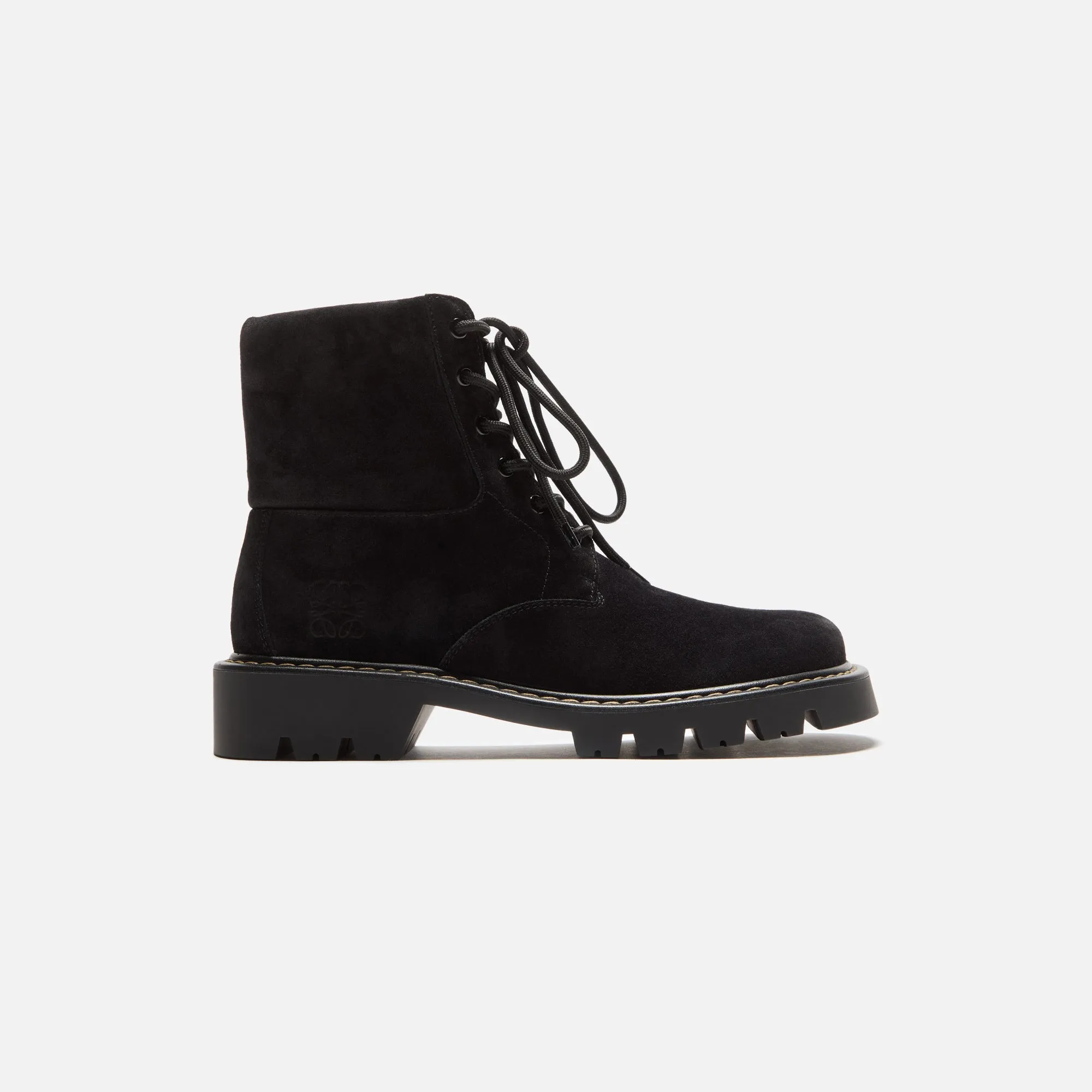Sash Trim Loewe Sierra Combat Ankle Boot - Black / Medium Tabacco