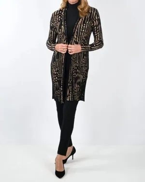 Long Cardigan Tricoté En Noir/Marron
