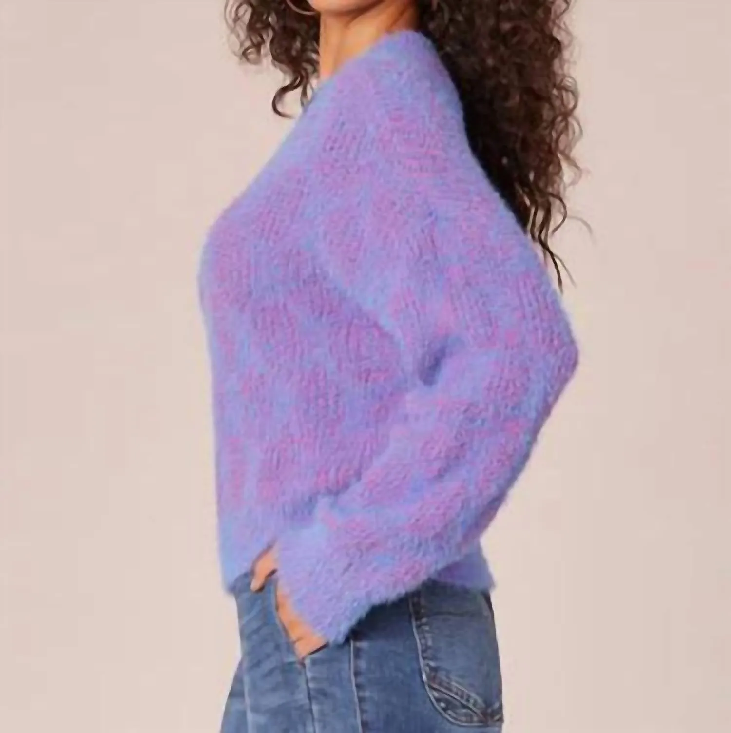 Pull à col en V double avec manches longues et effet cils bicolore en violet