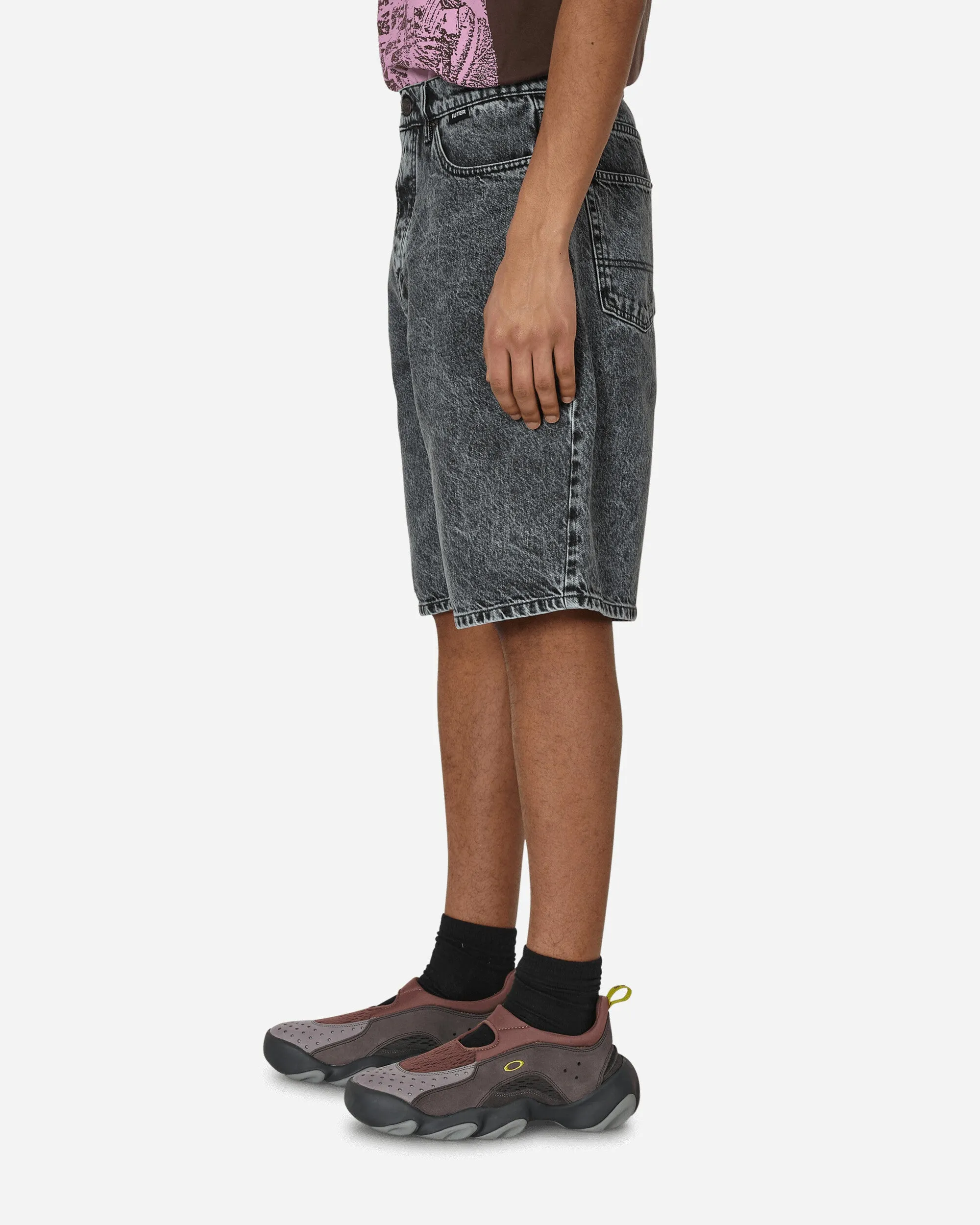 Loose Denim Shorts Grey Heat-Sealed Label Rougher
