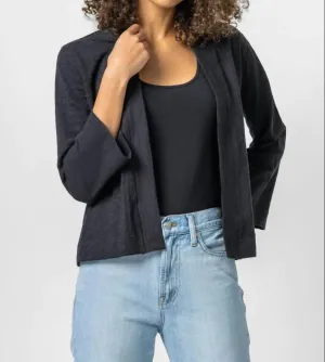 Cardigan en coton lâche à effet slub ouvert en noir