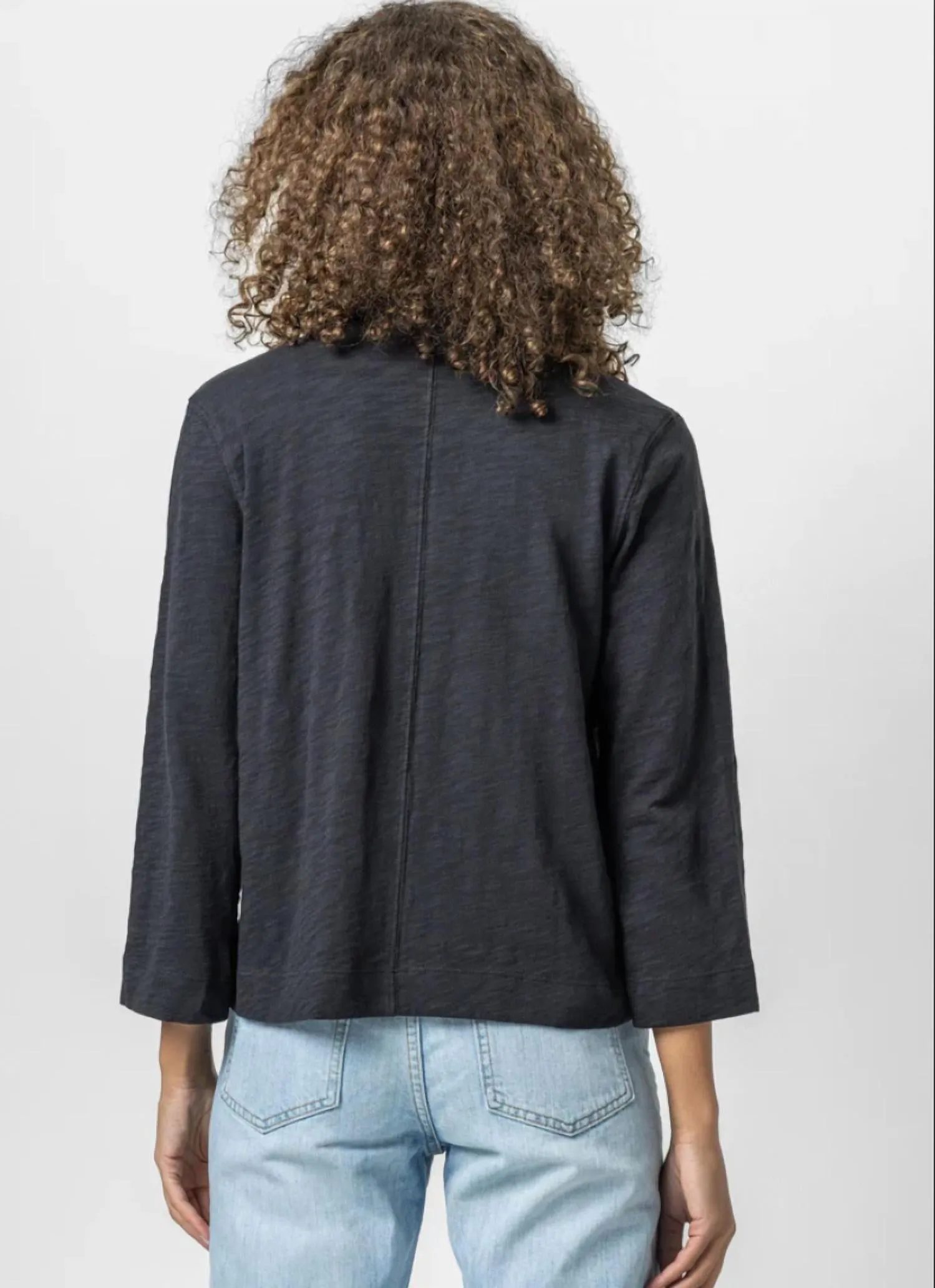 Cardigan en coton lâche à effet slub ouvert en noir