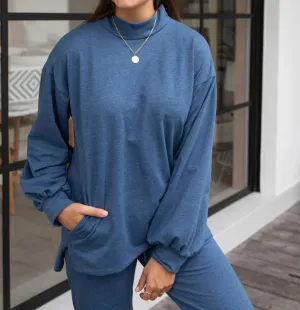 Pull décontracté à longue poche en indigo