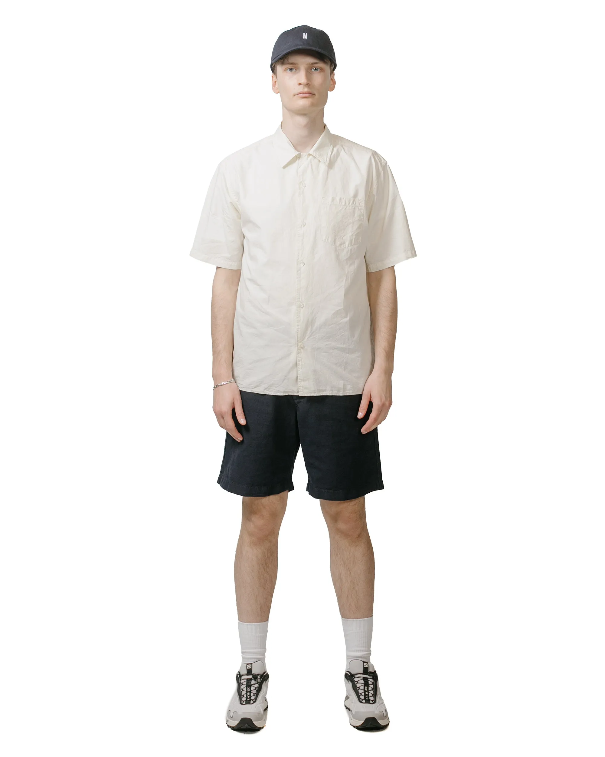 Comfortable Tattoo Award Checked Pattern Norse Projects Ezra Relaxed Cotton Linen Short Dark Navy